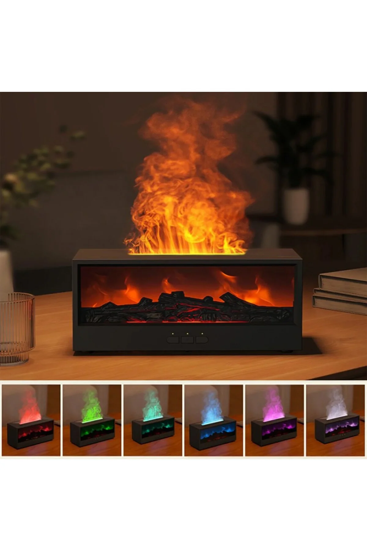 Şömine Görünümlü Alev Efektli Hava Nemlendirici - 7 Renk LED Işık