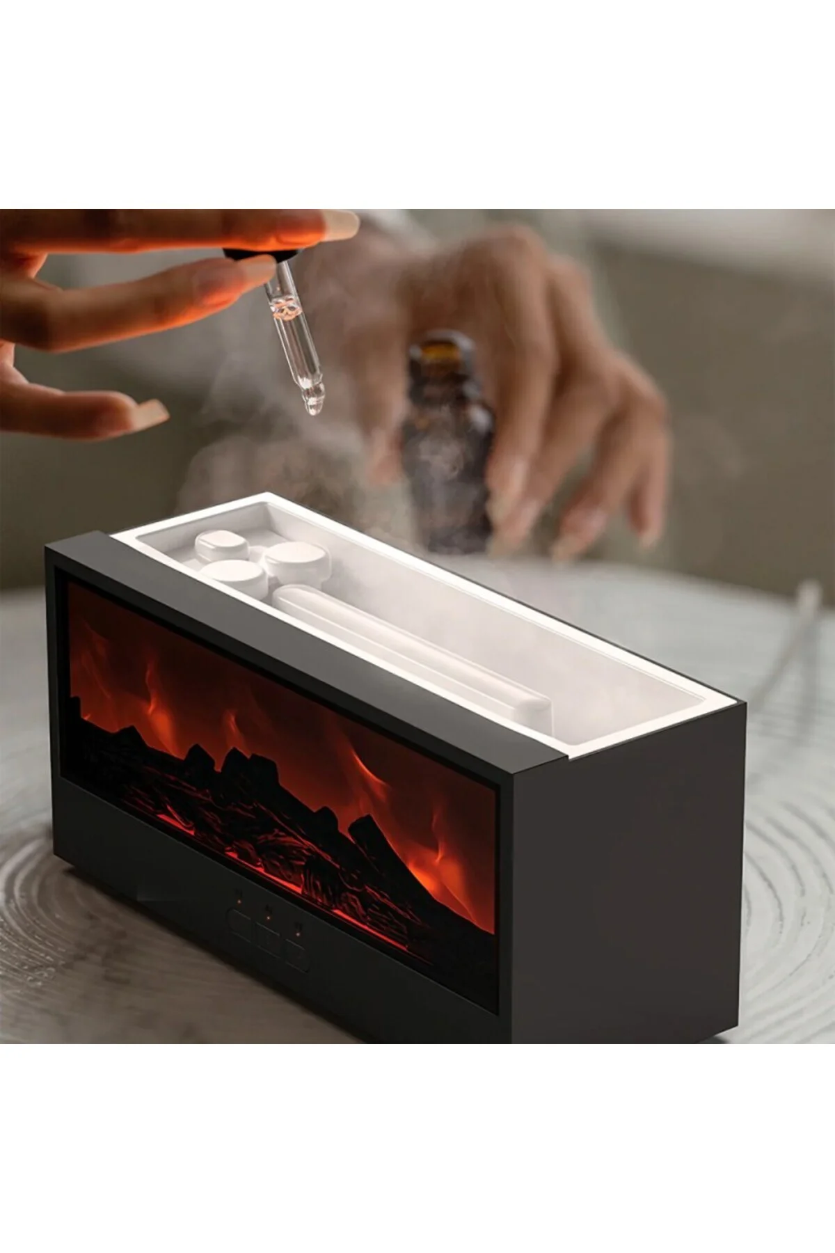 Şömine Görünümlü Alev Efektli Hava Nemlendirici - 7 Renk LED Işık