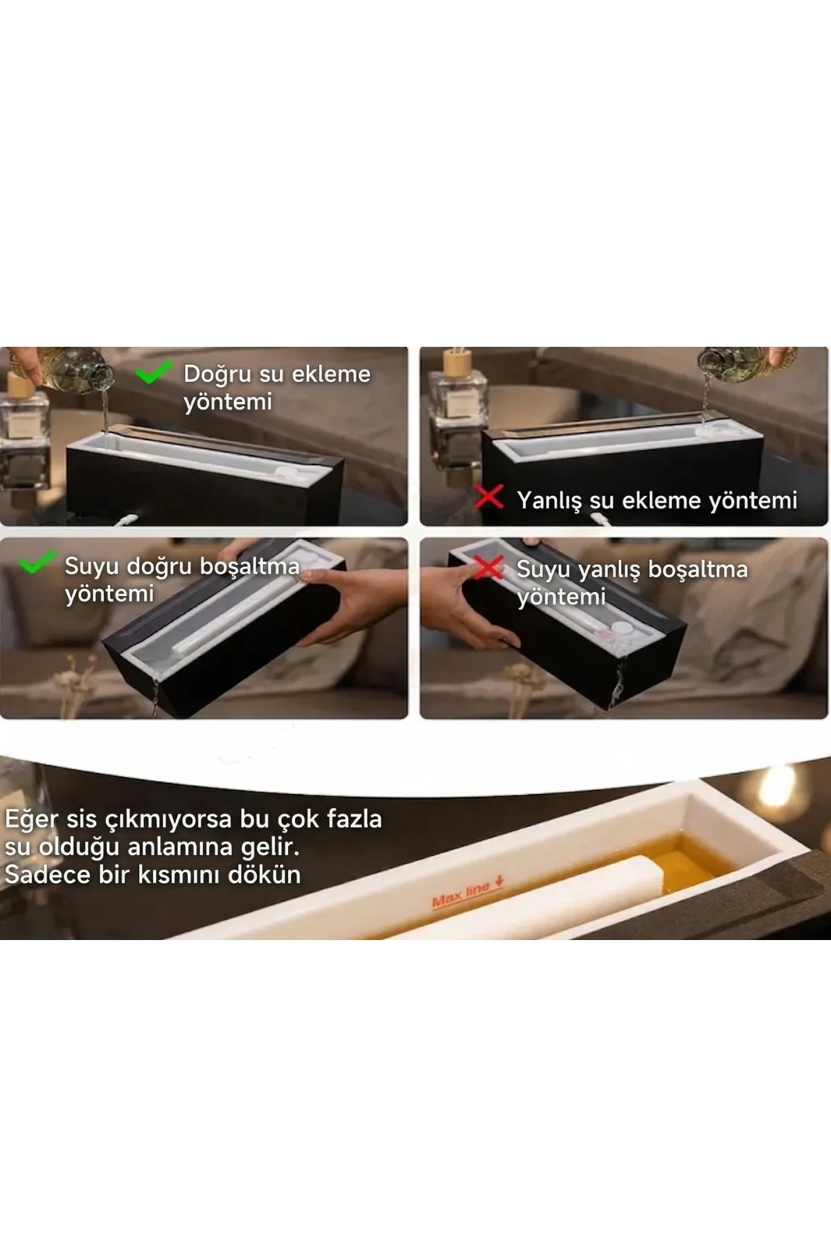 Şömine Görünümlü Alev Efektli Hava Nemlendirici - 7 Renk LED Işık