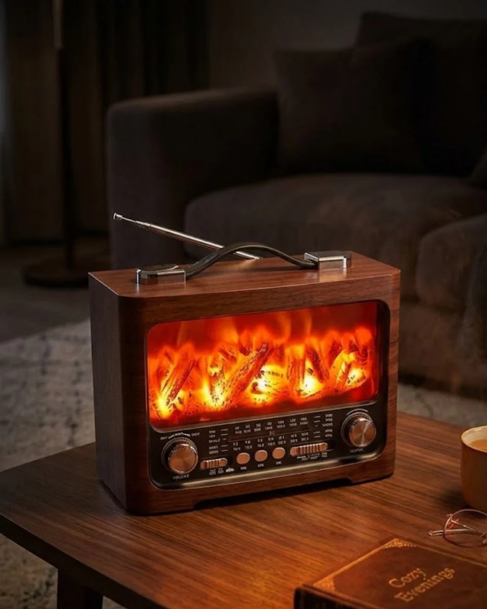Şömine Görünümlü Bluetooth Hoparlör - LED Alev Efekti FM AM SW Radyo USB TF Kart Müzik Çalar