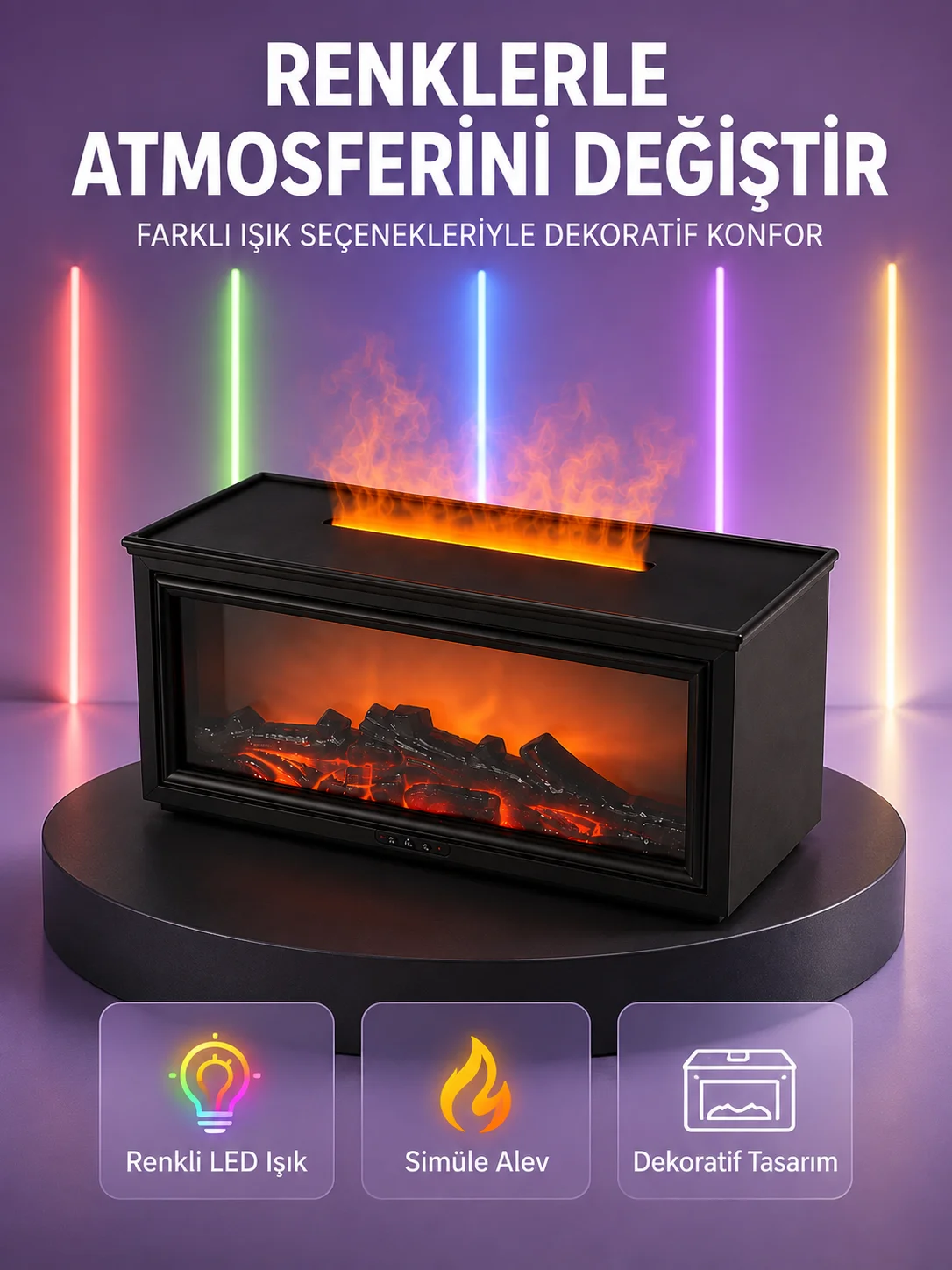 Şömine Görünümlü Hava Nemlendirici Renkli LED Işıklı Aroma Difüzörü Şömine Görünümlü Hava Nemlendirici Renkli LED Işıklı Aroma Difüzörü