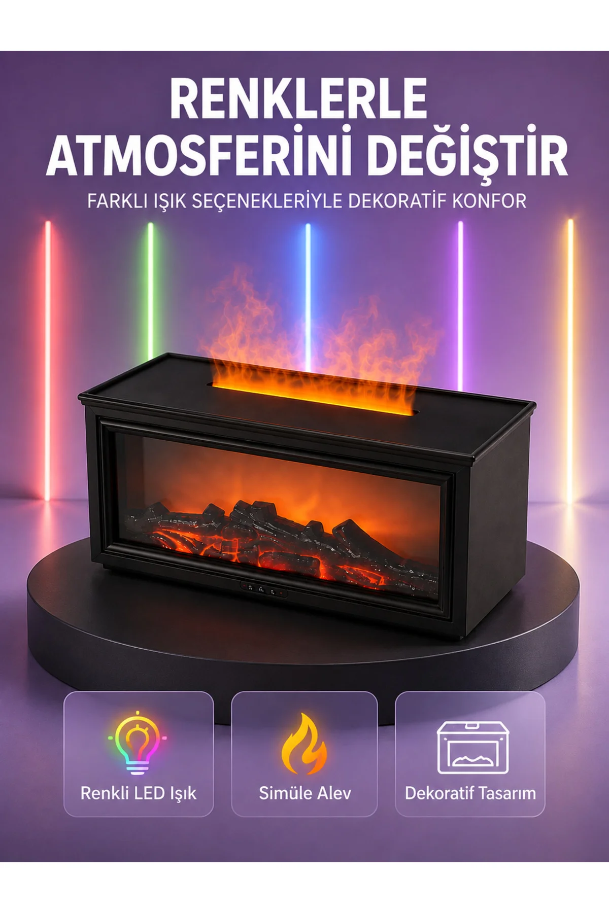 Şömine Görünümlü Hava Nemlendirici Renkli LED Işıklı Aroma Difüzörü Şömine Görünümlü Hava Nemlendirici Renkli LED Işıklı Aroma Difüzörü