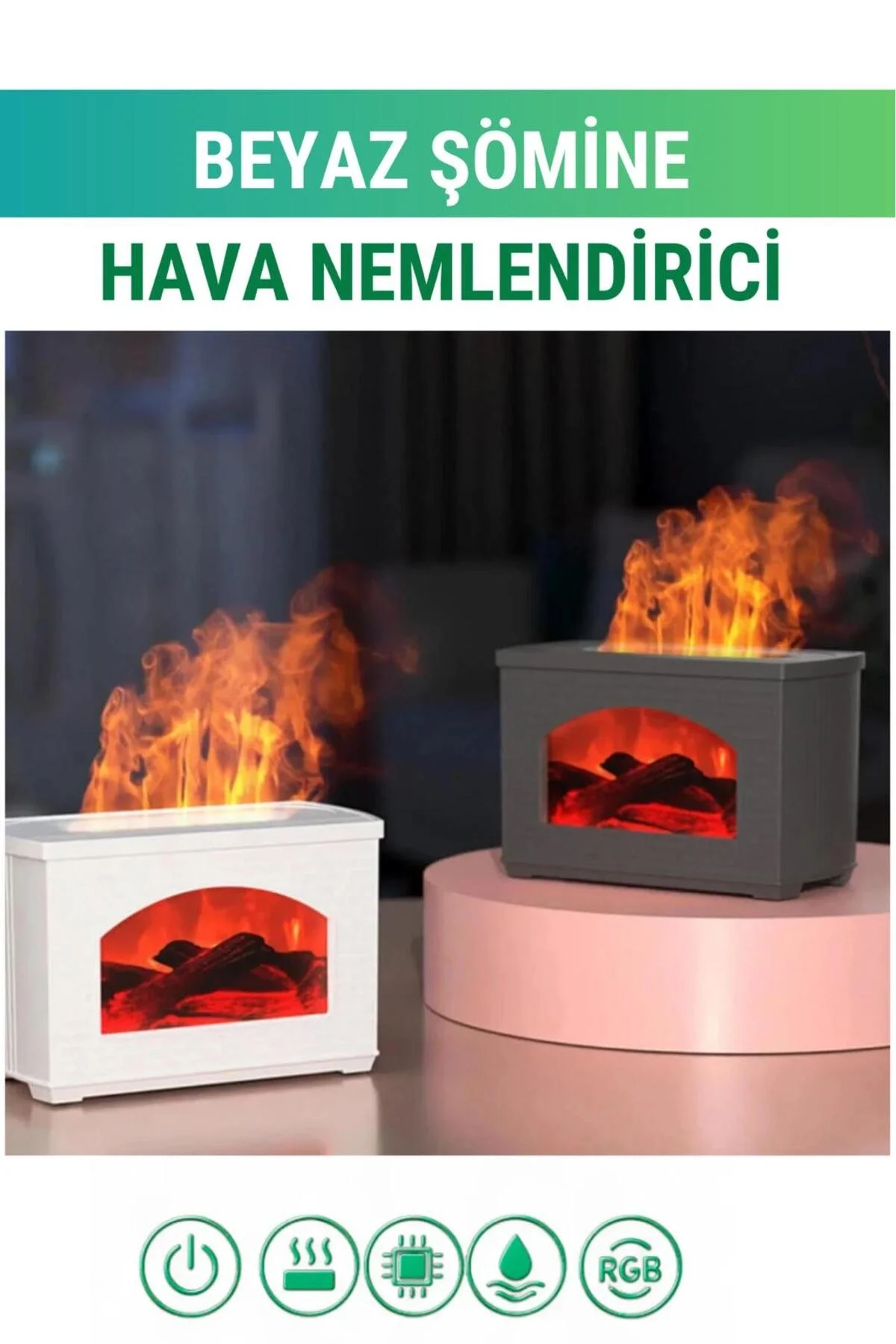 Şömine Tasarımlı Işıklı Hava Nemlendirici - 270 ml Kapasiteli Aromaterapi Difüzörü