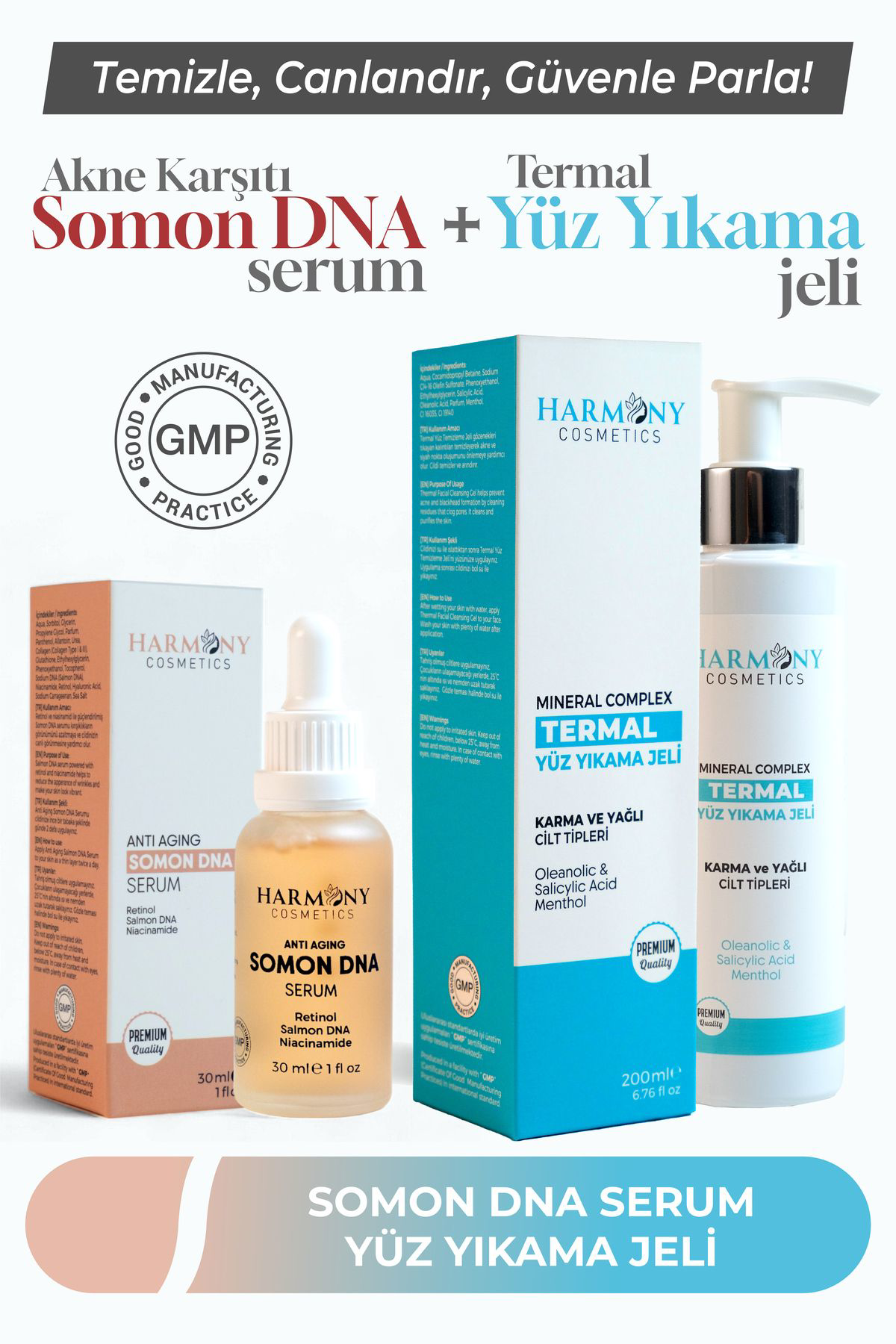 Harmony Cosmetics Türkiye Somon Dna Sikilaştirici Serum Termal Yüz Yikama Jeli 2'Li Set