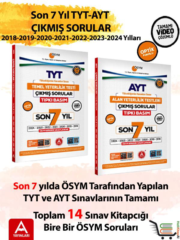 A Yayınları Son 7 Yıl Ayt Ve Tyt Çıkmış Sorular-2024-2023-2022-2021-2020-2019