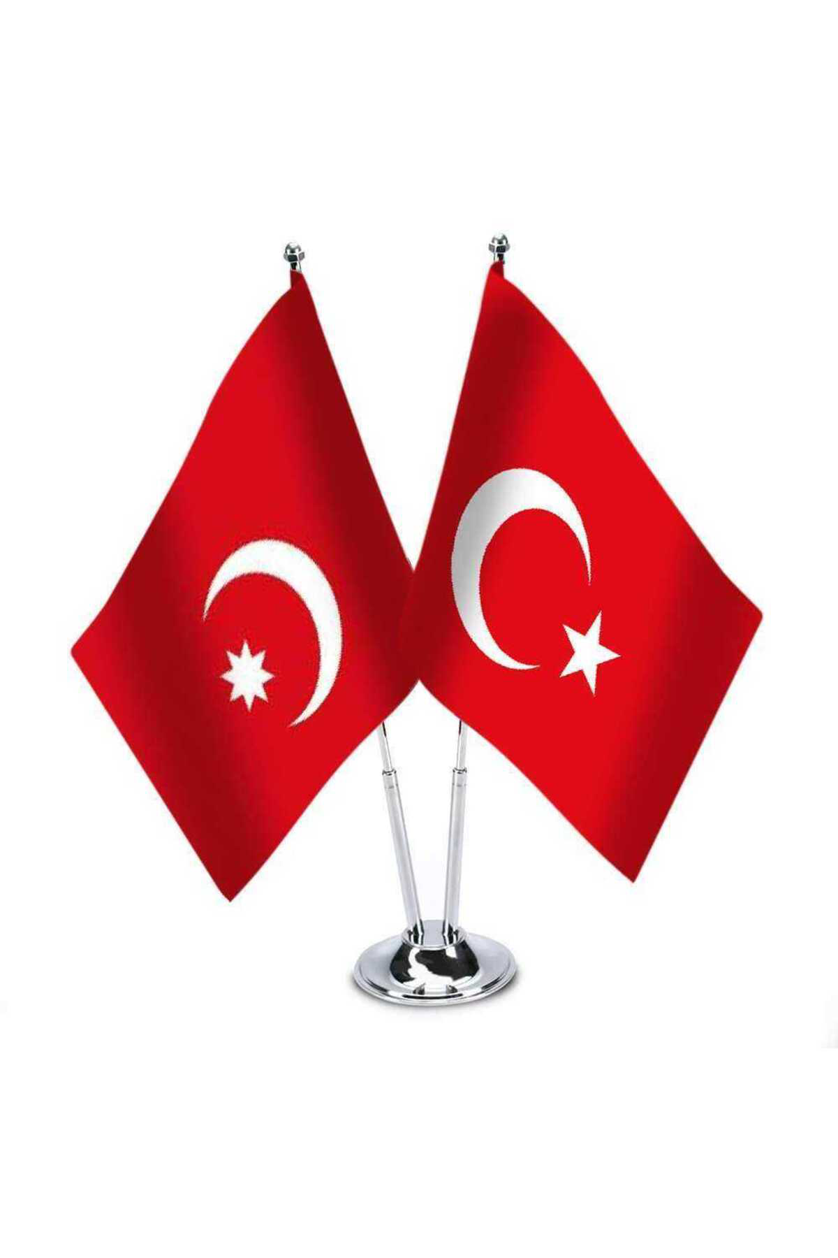 Son İmparatorluk Osmanlı - Türkiye -İkili Saten Masa Bayrağı