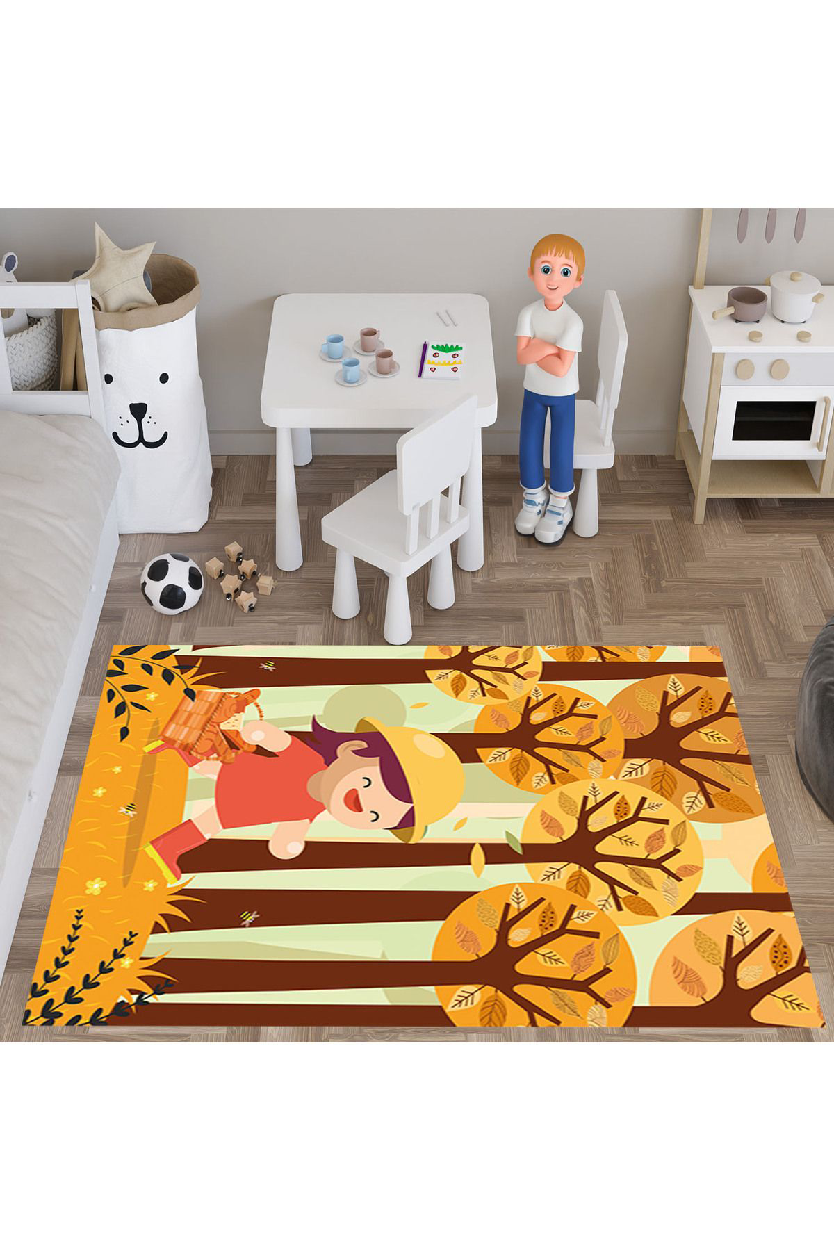 Evan Home Sonbahar  Desenli  Dijital Baski Yikanabilir Kaymaz Taban Çocuk Odasi Halisi