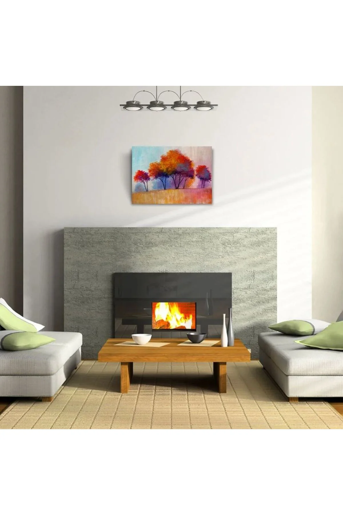 Sonbaharda Kızıla Çalan Ağaçlar Yağlıboya Kanvas Tablo 50 x 70