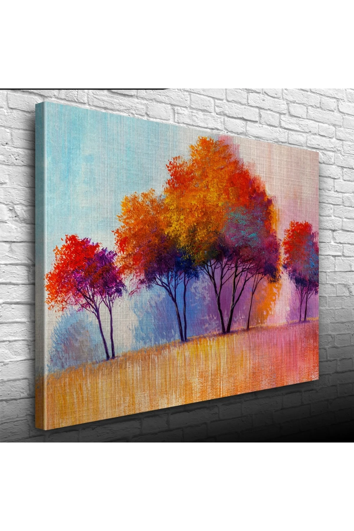 Sonbaharda Kızıla Çalan Ağaçlar Yağlıboya Kanvas Tablo 50 x 70