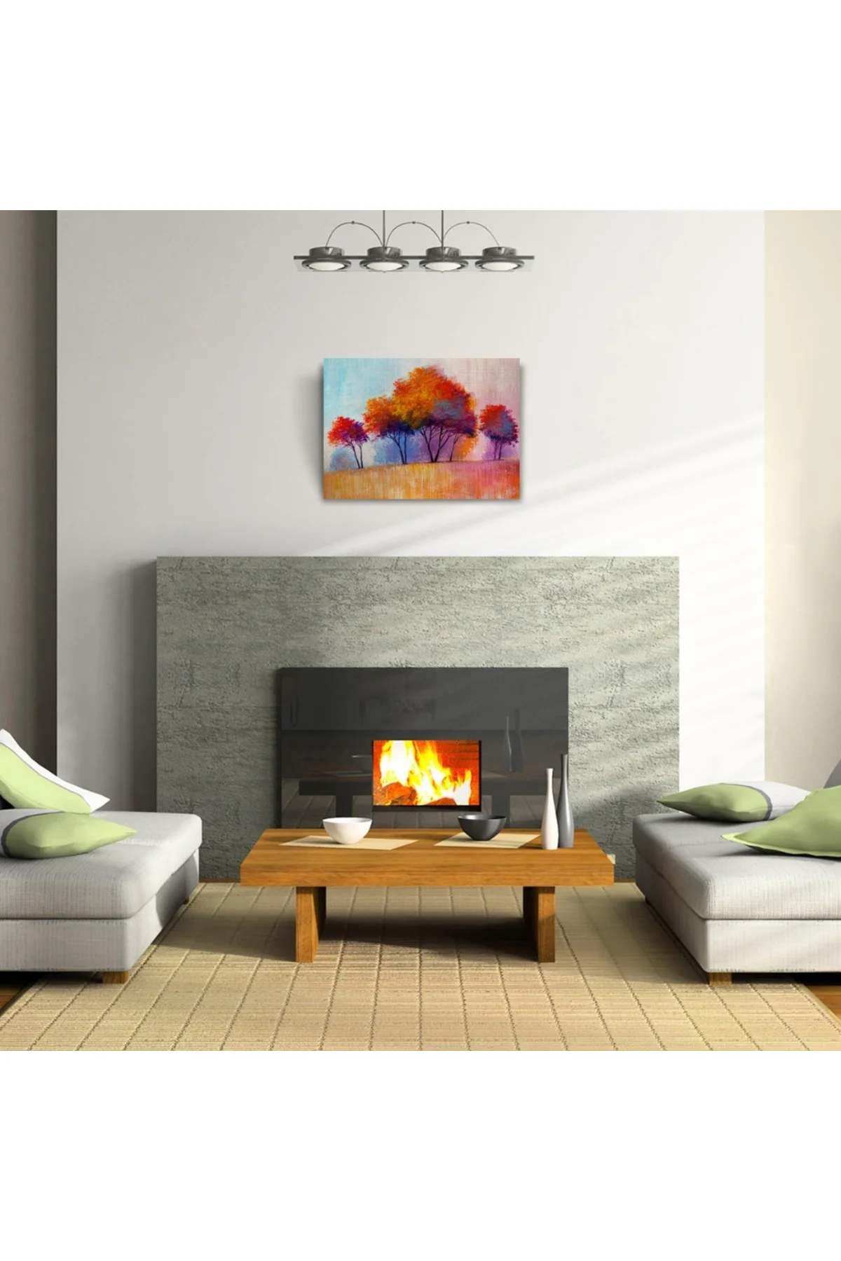Sonbaharda Kızıla Çalan Ağaçlar Yağlıboya Kanvas Tablo 50 x 70