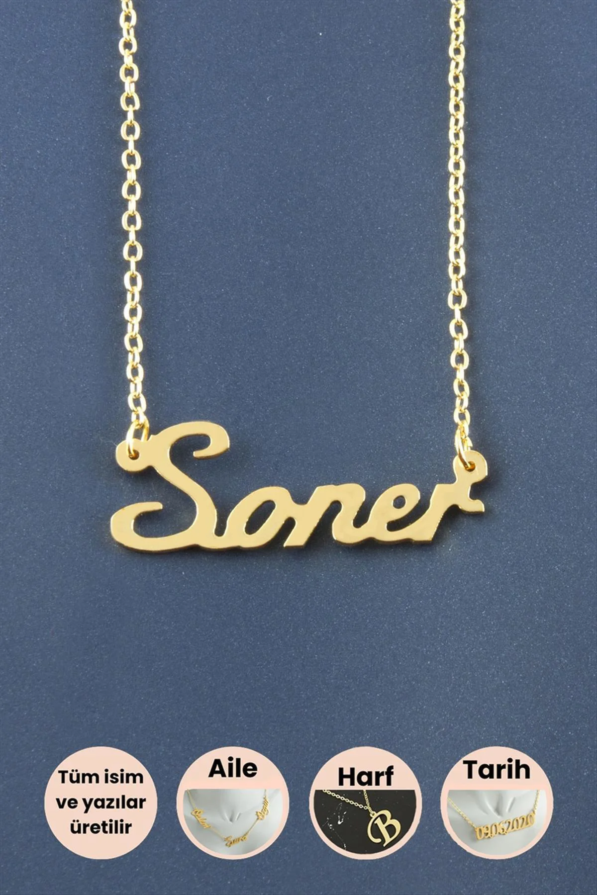 Soner İsimli Kolye Zirkon Taşlı Kolye Şık Tasarım