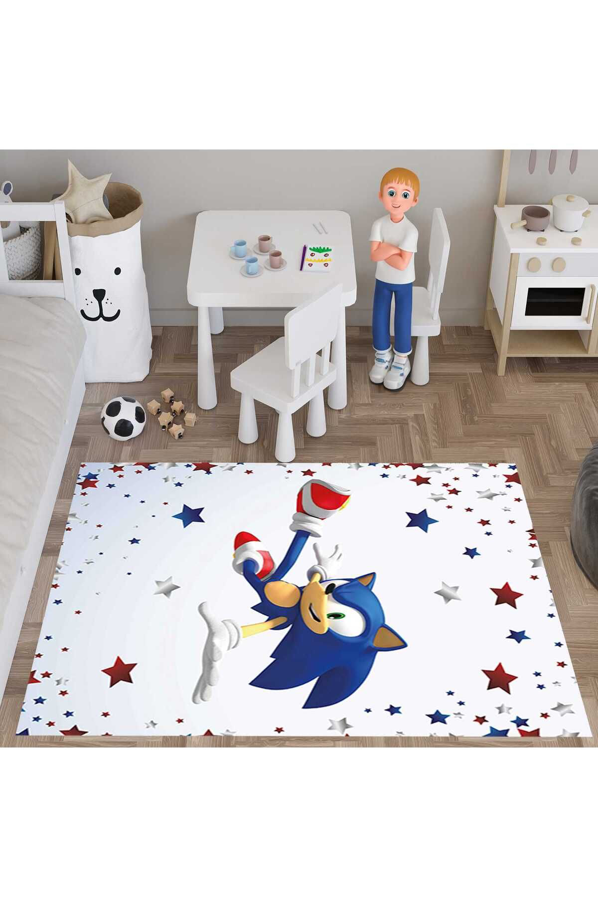 Evan Home Sonic 3D Baskılı  Desen Çocuk Odası Takım Perde (İki Kanat),Yatak Örtüsü,Yastık,Kırlent ,Halı,