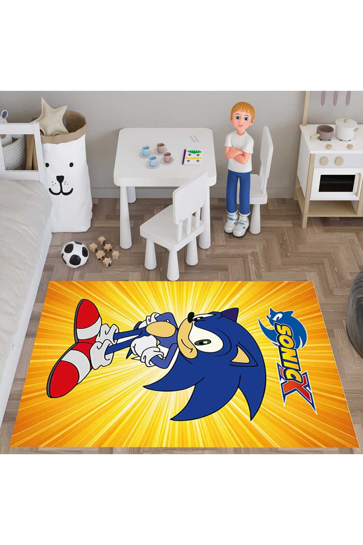 Evan Home Sonic  Desen Çocuk Odası Takım Perde (İki Kanat),Yatak Örtüsü,Yastık,Kırlent ,Halı,