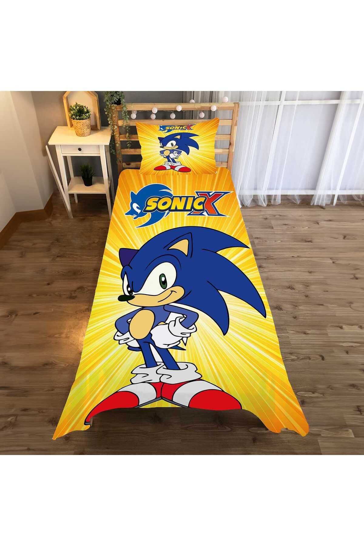 Evan Home Sonic  Desen Çocuk Odası Takım Perde (İki Kanat),Yatak Örtüsü,Yastık,Kırlent ,Halı,
