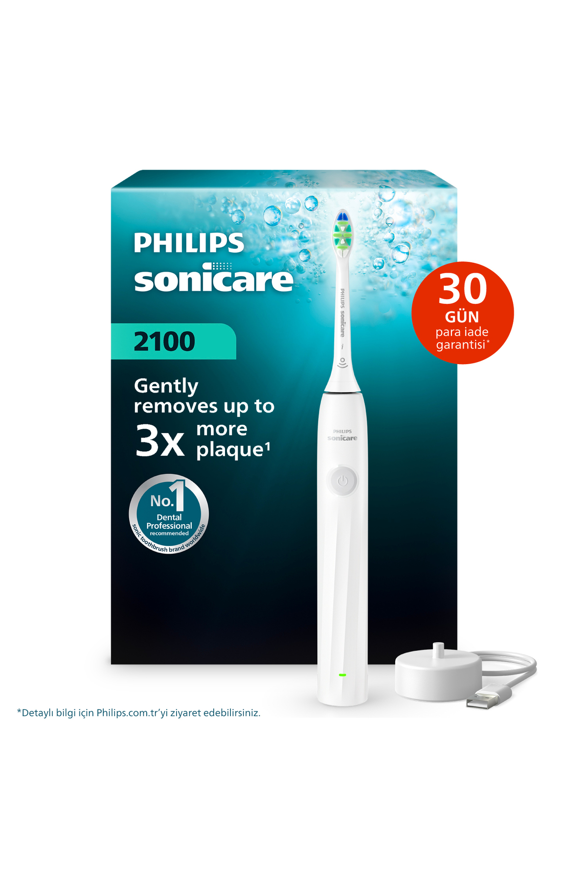 Sonicare 2100 Şarjlı Diş Fırçası, 3 Kat Plak Temizliği, 14 Gün Şa