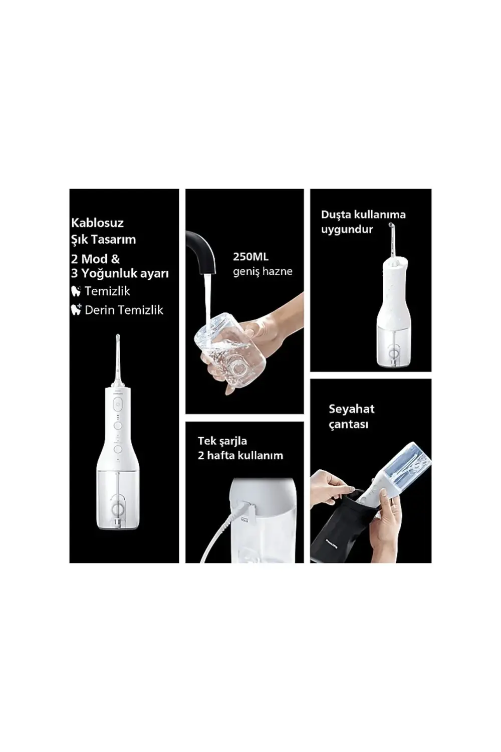 Philips Sonicare Power Flosser 3000 Ağız Duşu Kablosuz, Yedek Başlık - Be
