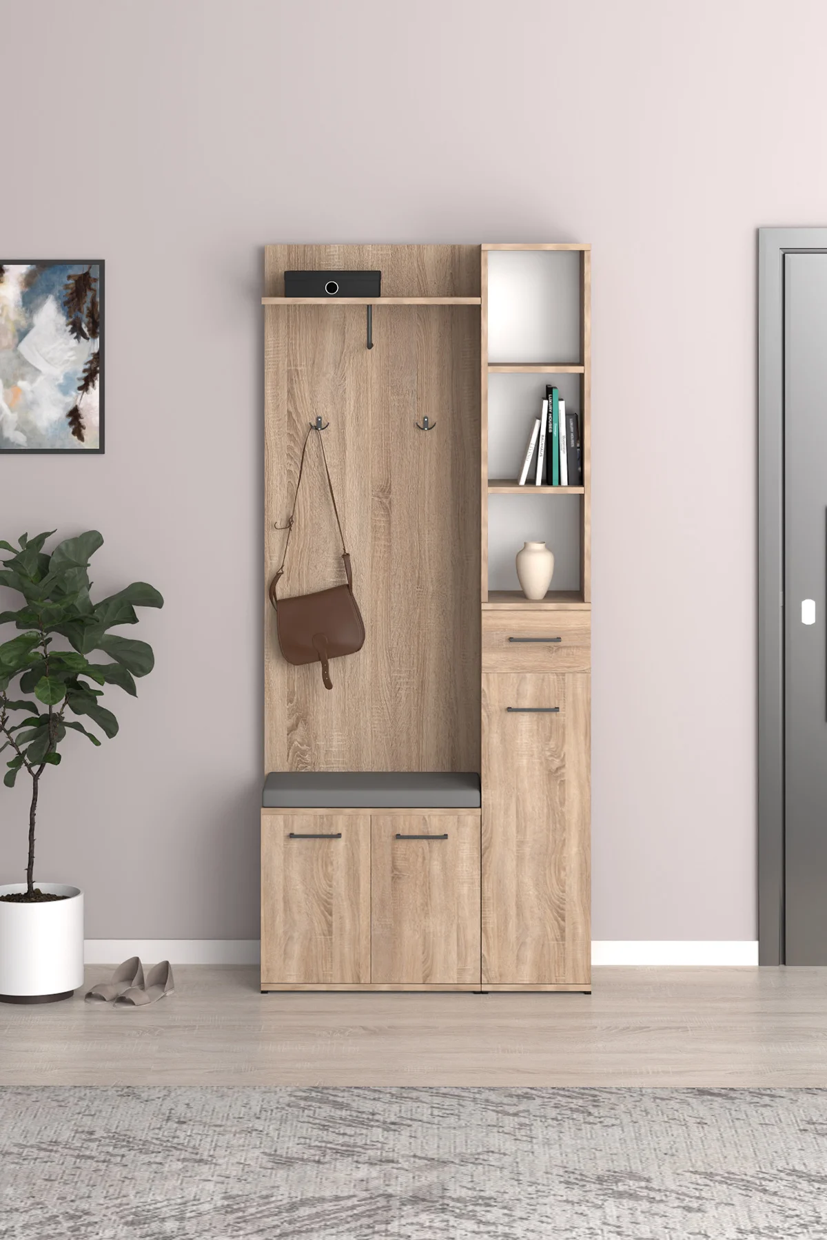 Sonomo Portmanto Vestiyer Askılık Puzzle, Ayakkabılık, Kapaklı, Organizer Dolaplı, Çekmeceli, V-055