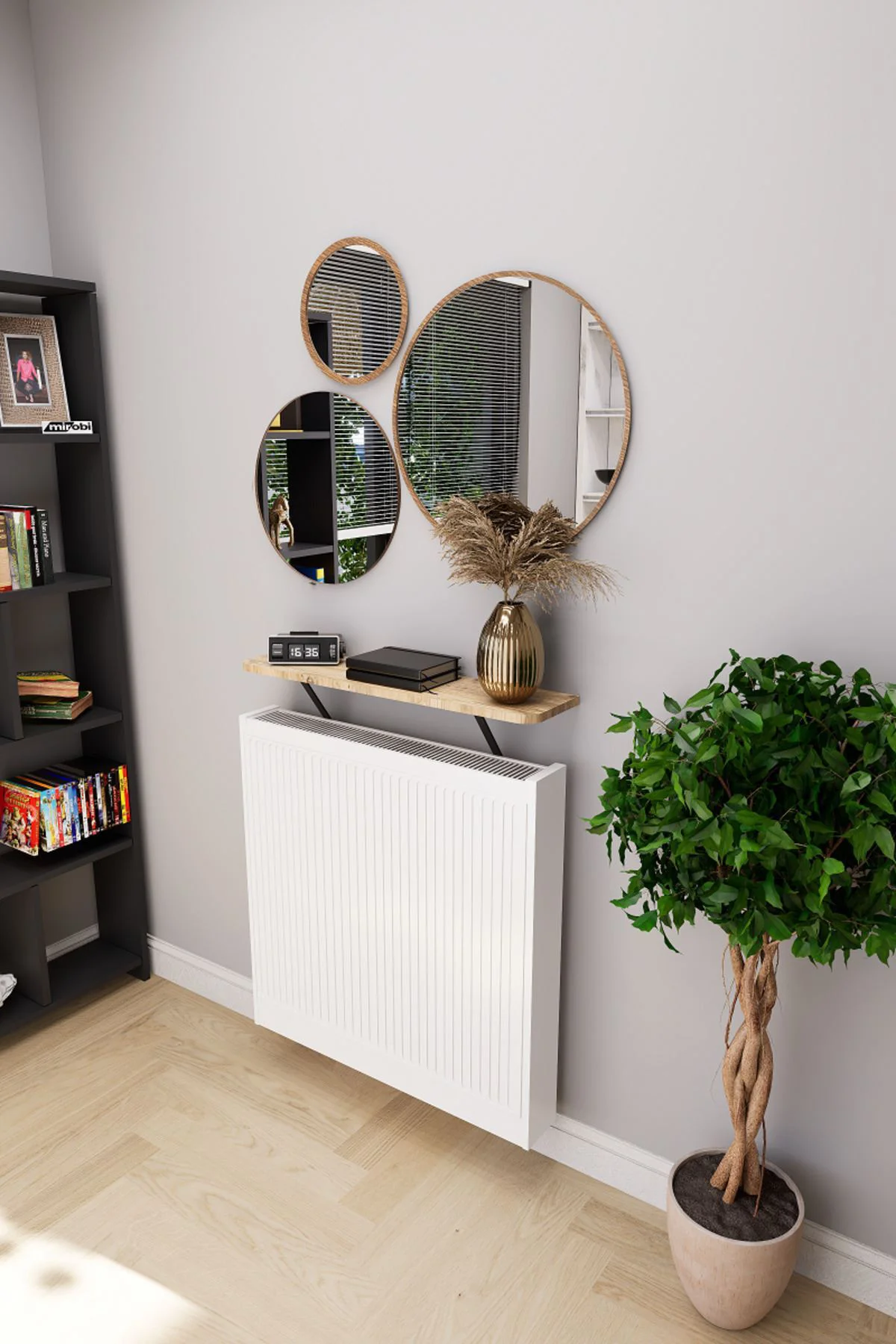 Soravel Petek Üstü Uçan Raf Dresuar Kalorifer Peteği Rafı 80 X 18