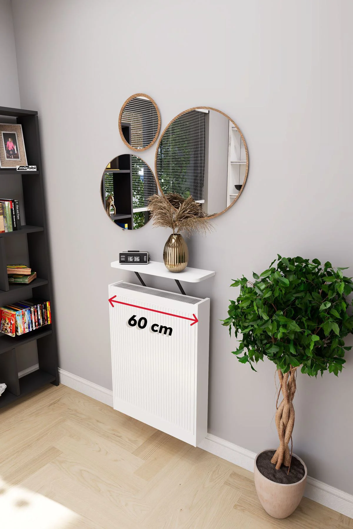 Soravel Petek Üstü Uçan Raf Dresuar Kalorifer Peteği Rafı 60 X 18