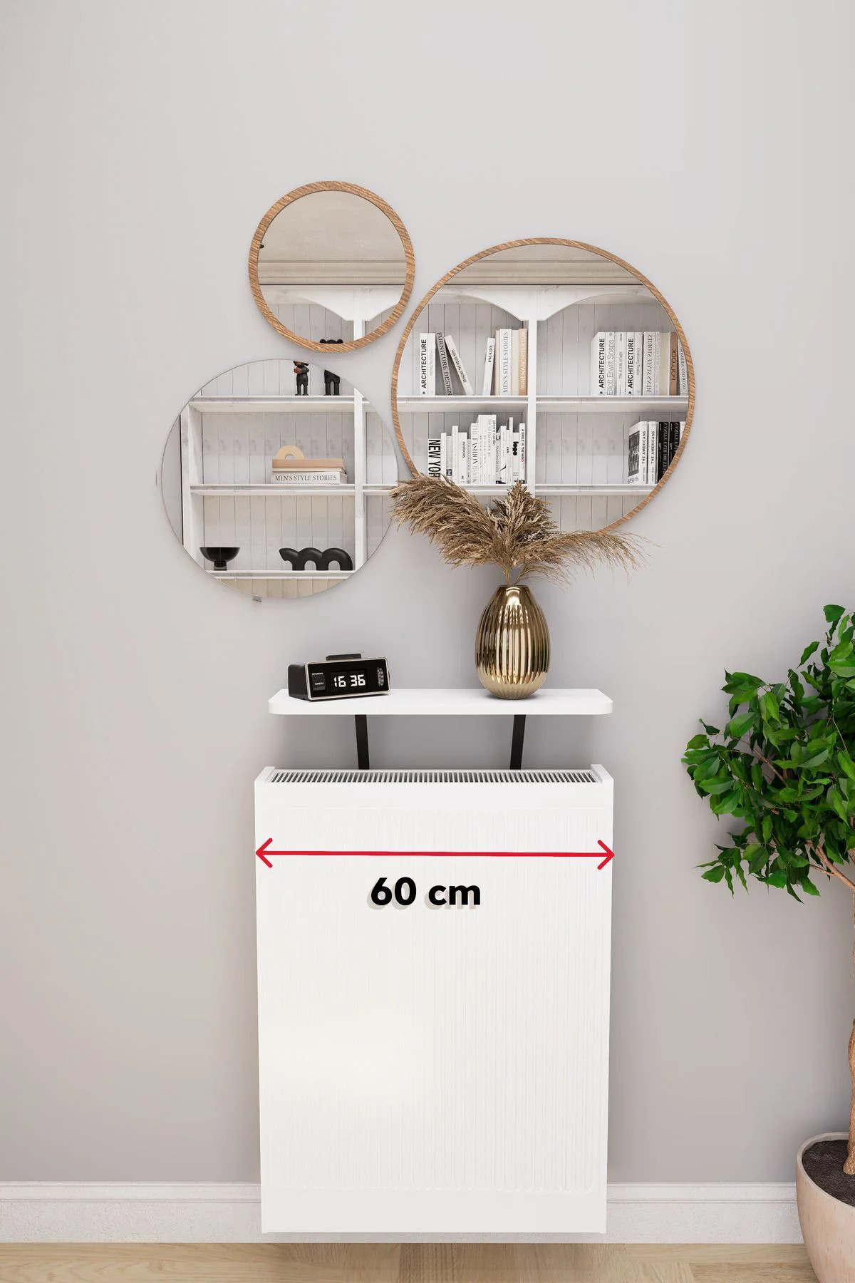 Soravel Petek Üstü Uçan Raf Dresuar Kalorifer Peteği Rafı 60 X 18