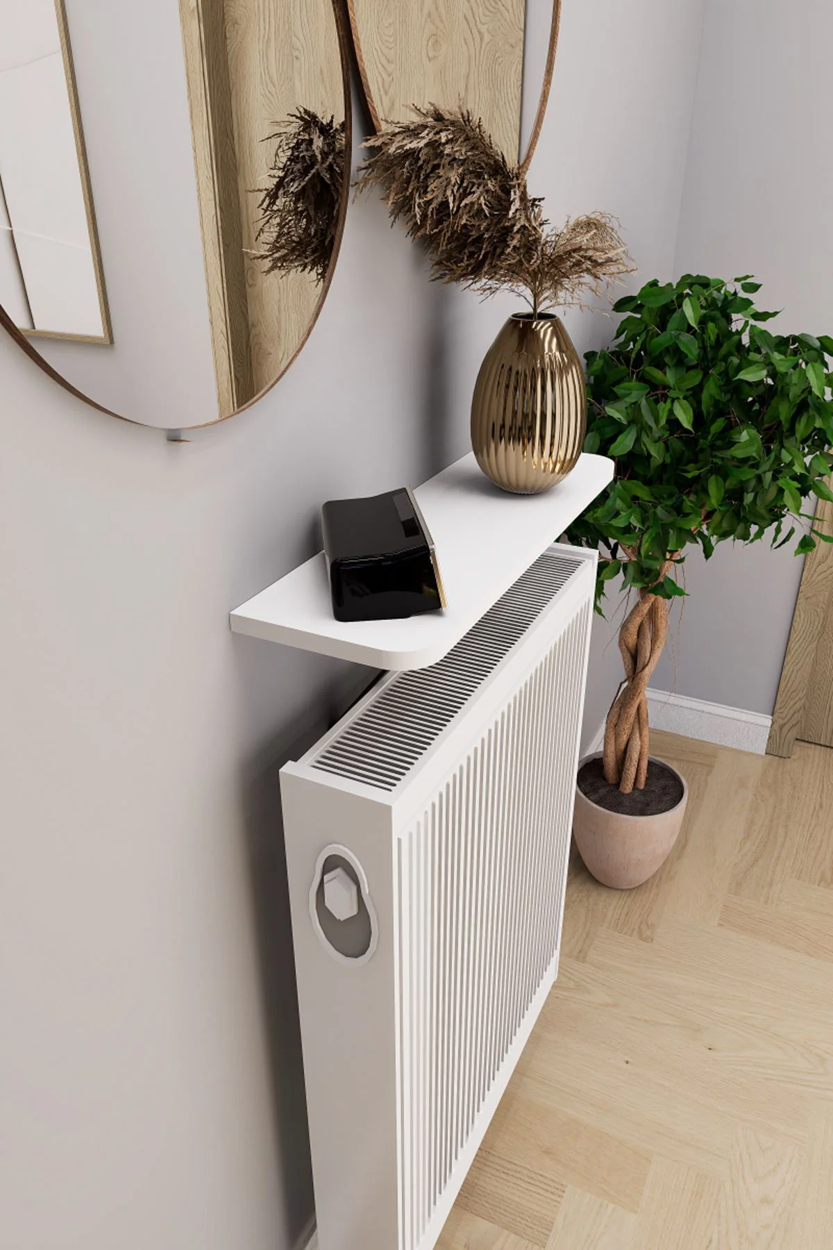 Soravel Petek Üstü Uçan Raf Dresuar Kalorifer Peteği Rafı 60 X 18