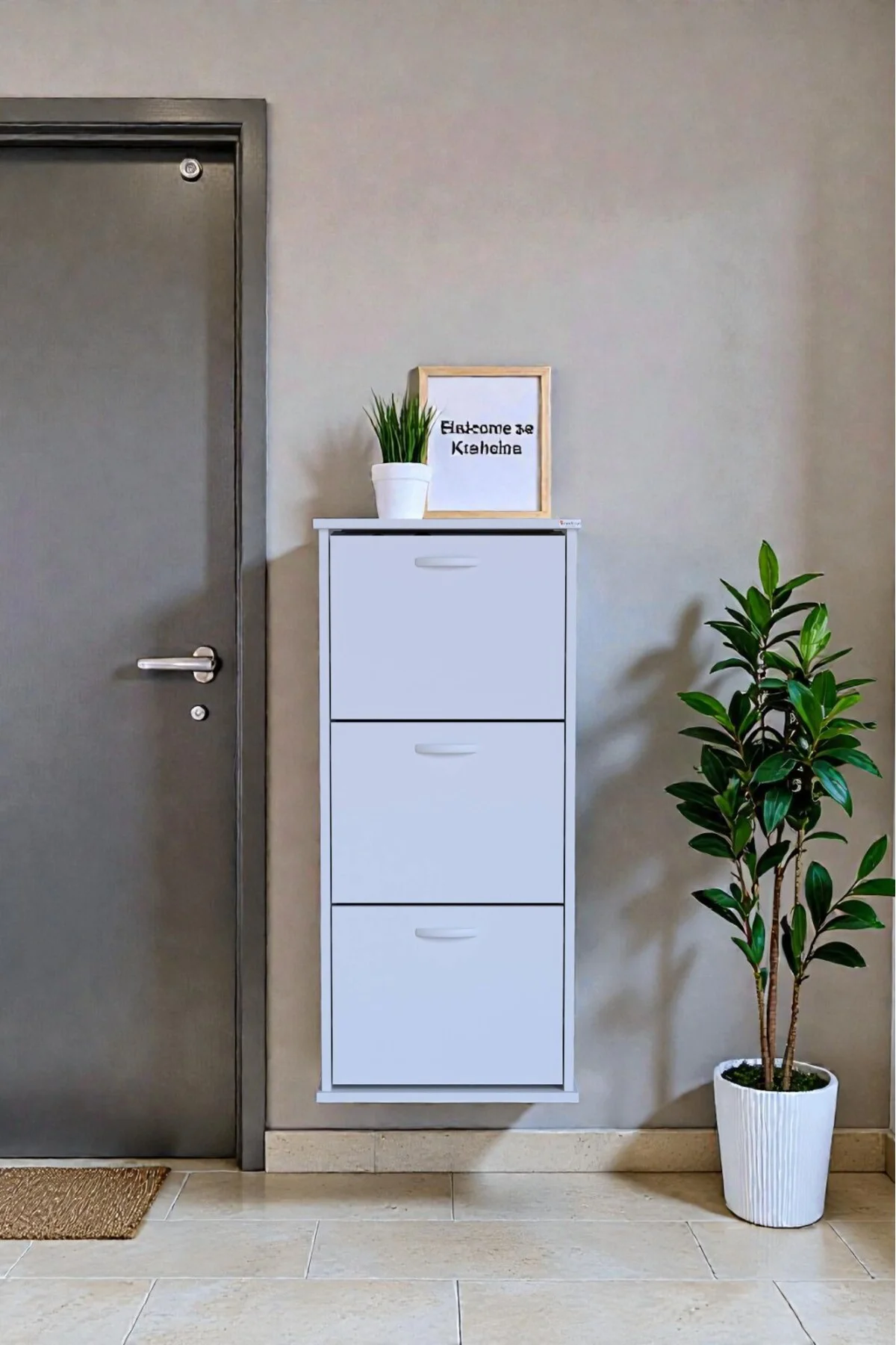 Soren 3 Düşer Kapaklı 52 cm Beyaz Ayakkabılık 52x114x26 cm Asma 6