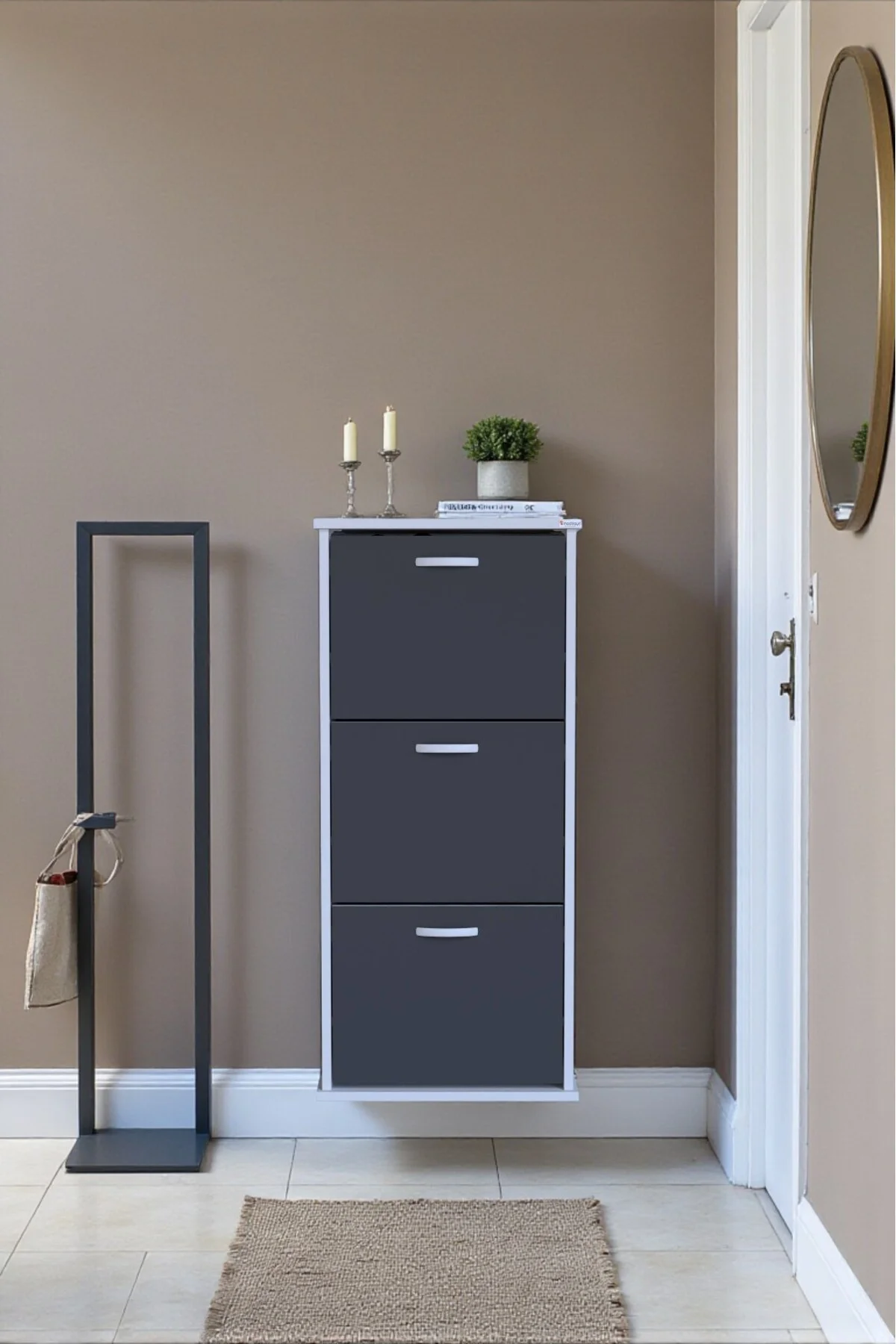 Soren 3 Düşer Kapaklı 52 cm Antrasit Ayakkabılık 52x114x26 cm Asm