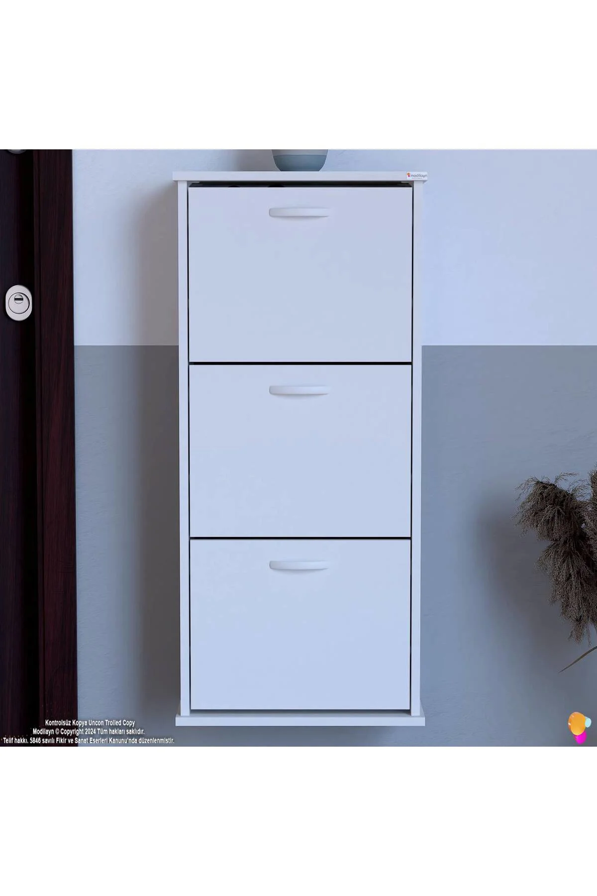 Soren 3 Düşer Kapaklı 52 cm Beyaz Ayakkabılık 52x114x26 cm Asma 6