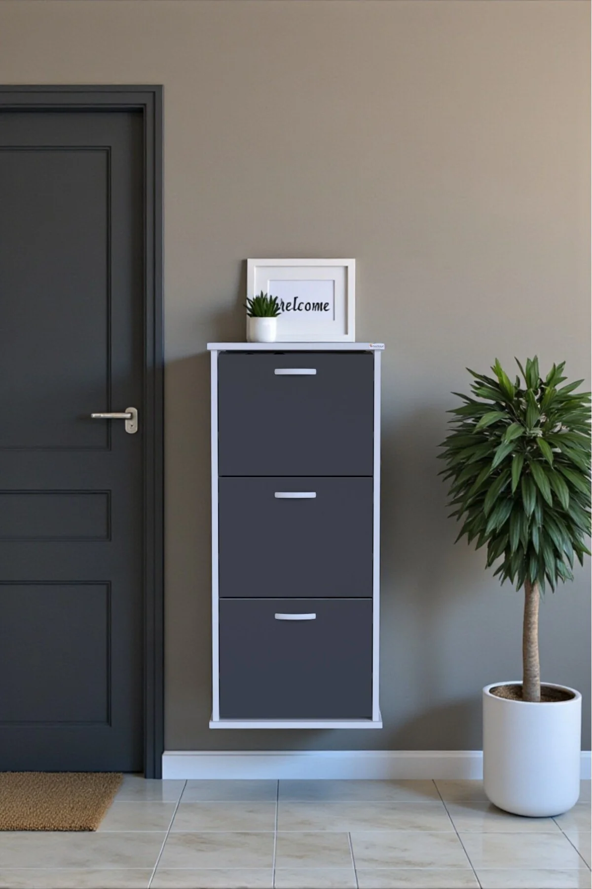 Soren 3 Düşer Kapaklı 52 cm Antrasit Ayakkabılık 52x114x26 cm Asm