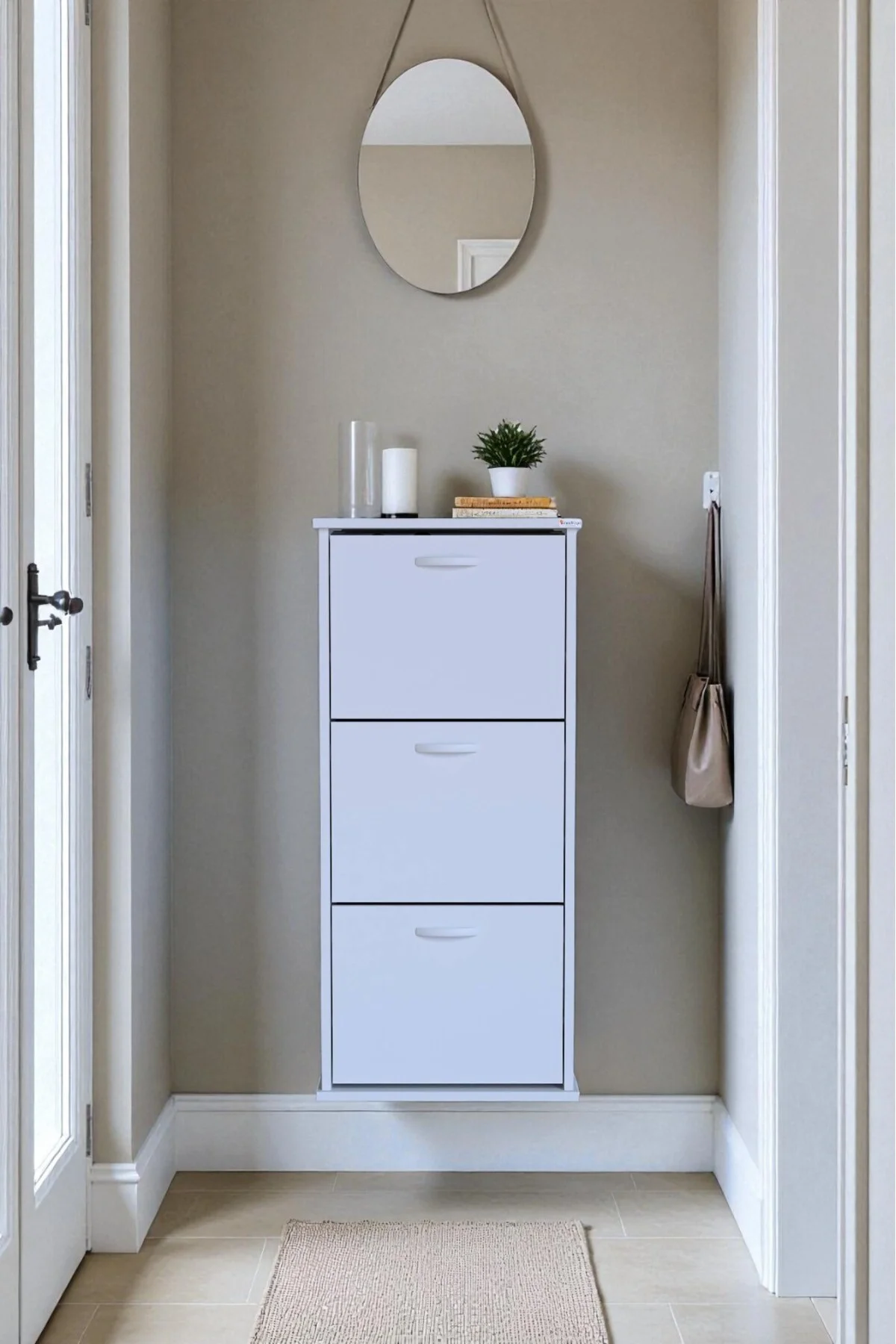 Soren 3 Düşer Kapaklı 52 cm Beyaz Ayakkabılık 52x114x26 cm Asma 6