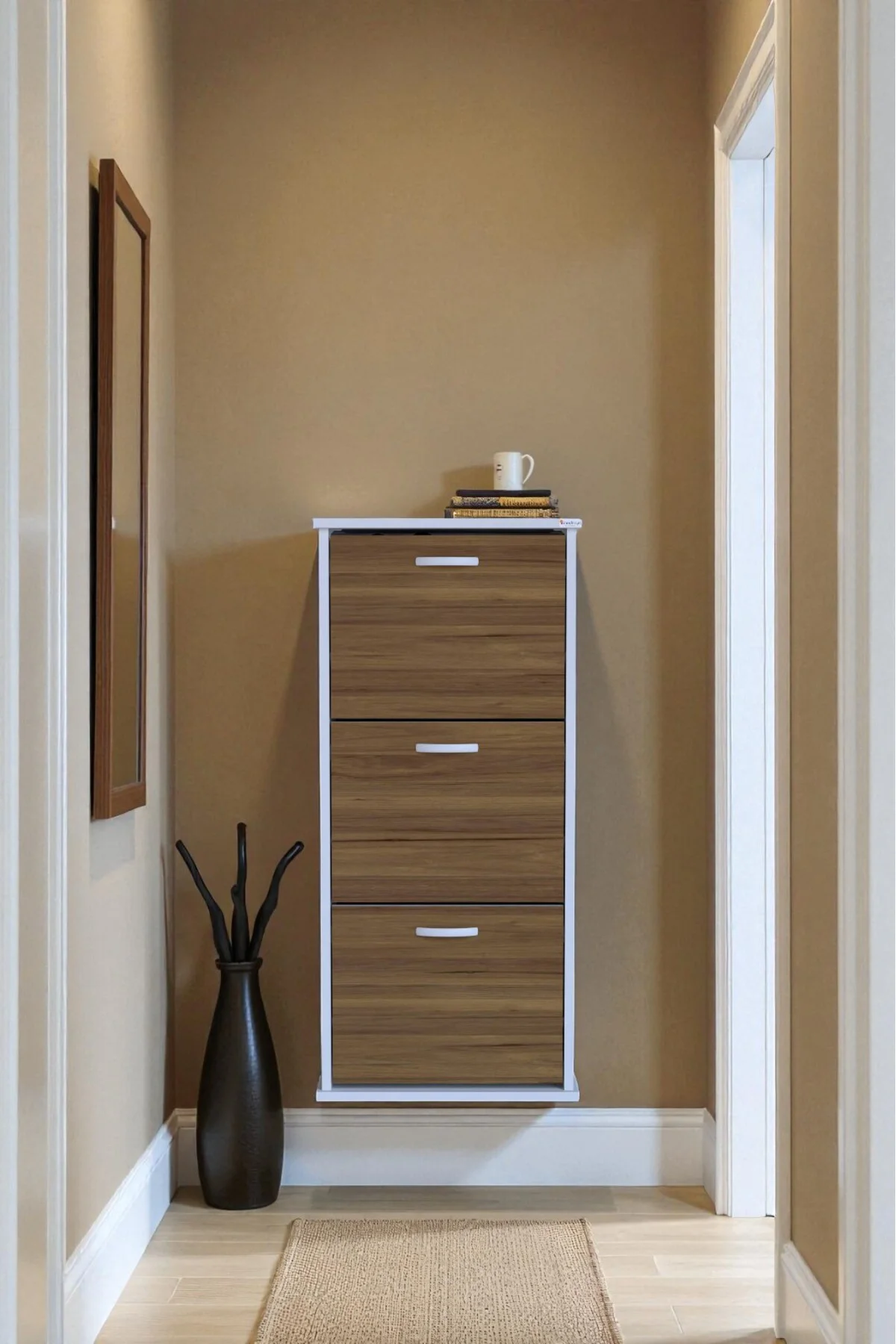 Soren 3 Düşer Kapaklı 52 cm Ceviz Ayakkabılık 52x114x26 cm Asma 6
