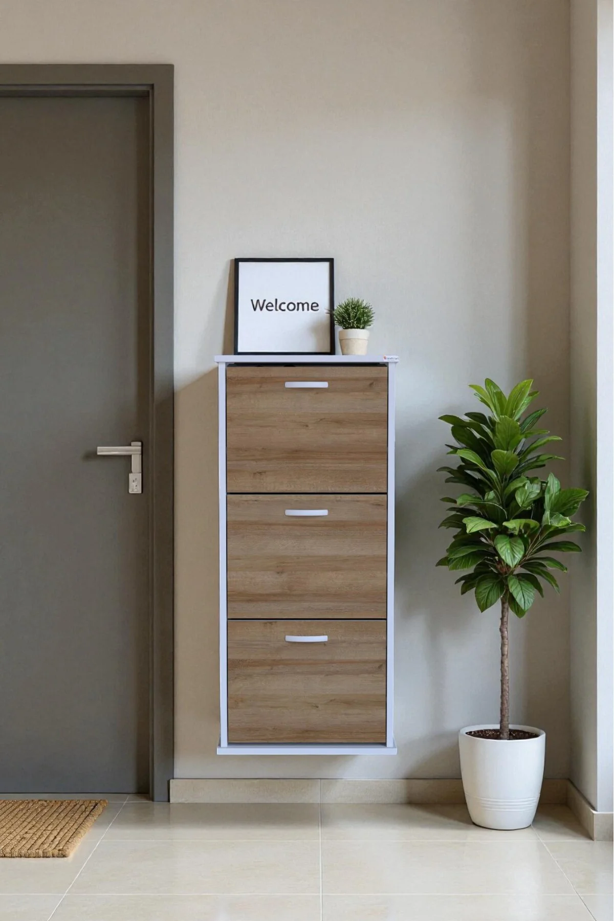 Soren 3 Düşer Kapaklı 52 cm Meşe Ayakkabılık 52x114x26 cm Asma 6 