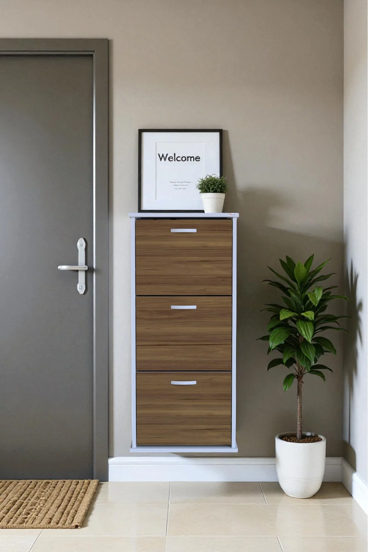 Soren 3 Düşer Kapaklı 52 cm Ceviz Ayakkabılık 52x114x26 cm Asma 6