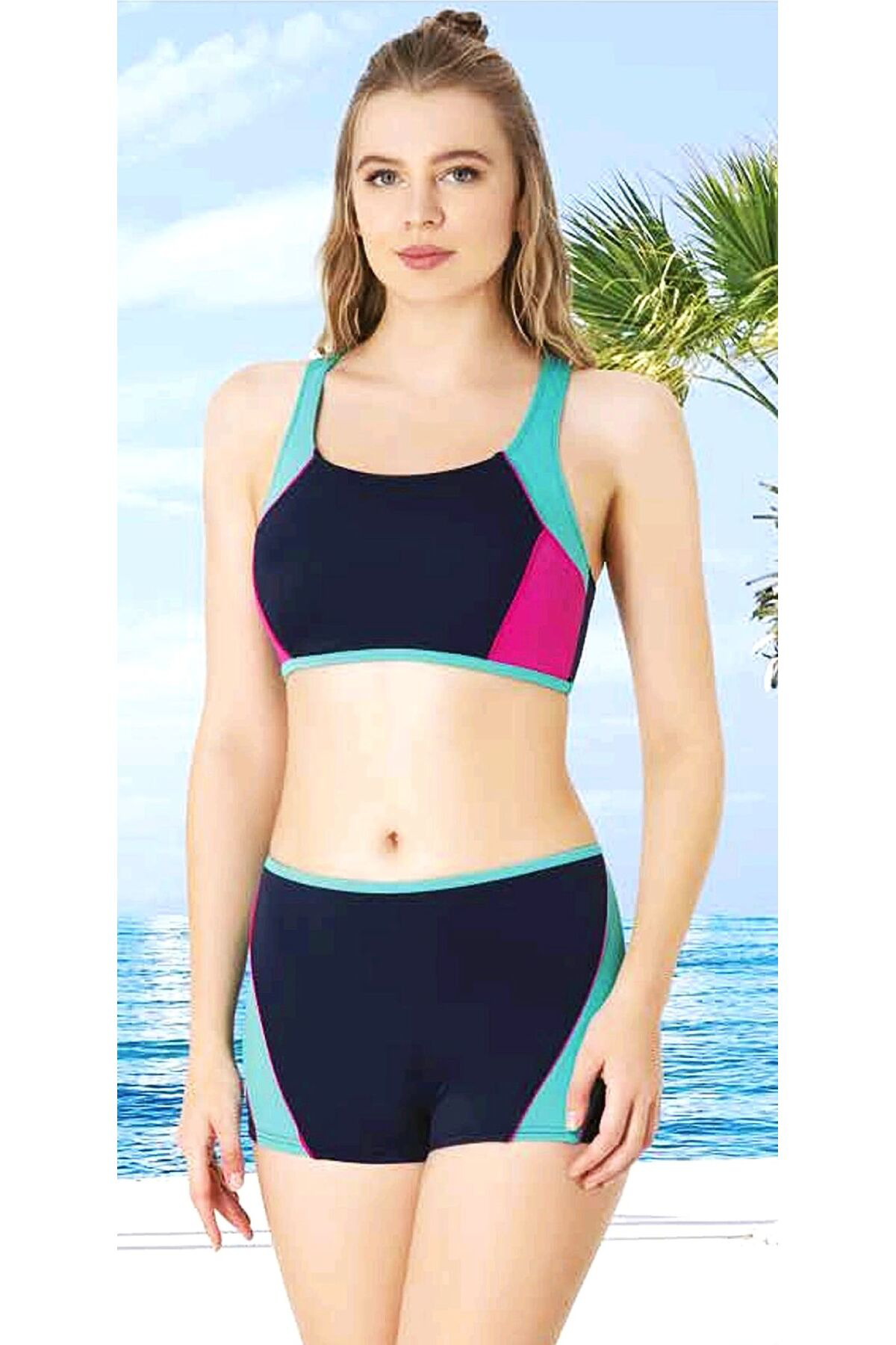 Sunsurf Şortlu Yüzücü Bikini Takimi Lacivert