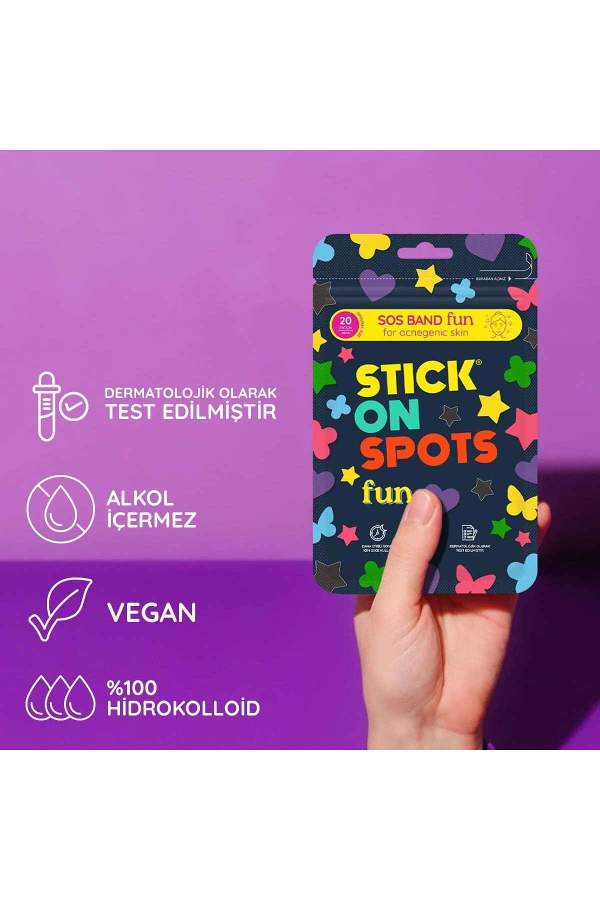 SOS Band Fun Pimple Patch Hidrokolloid ve Akne Bandı 20 Adet