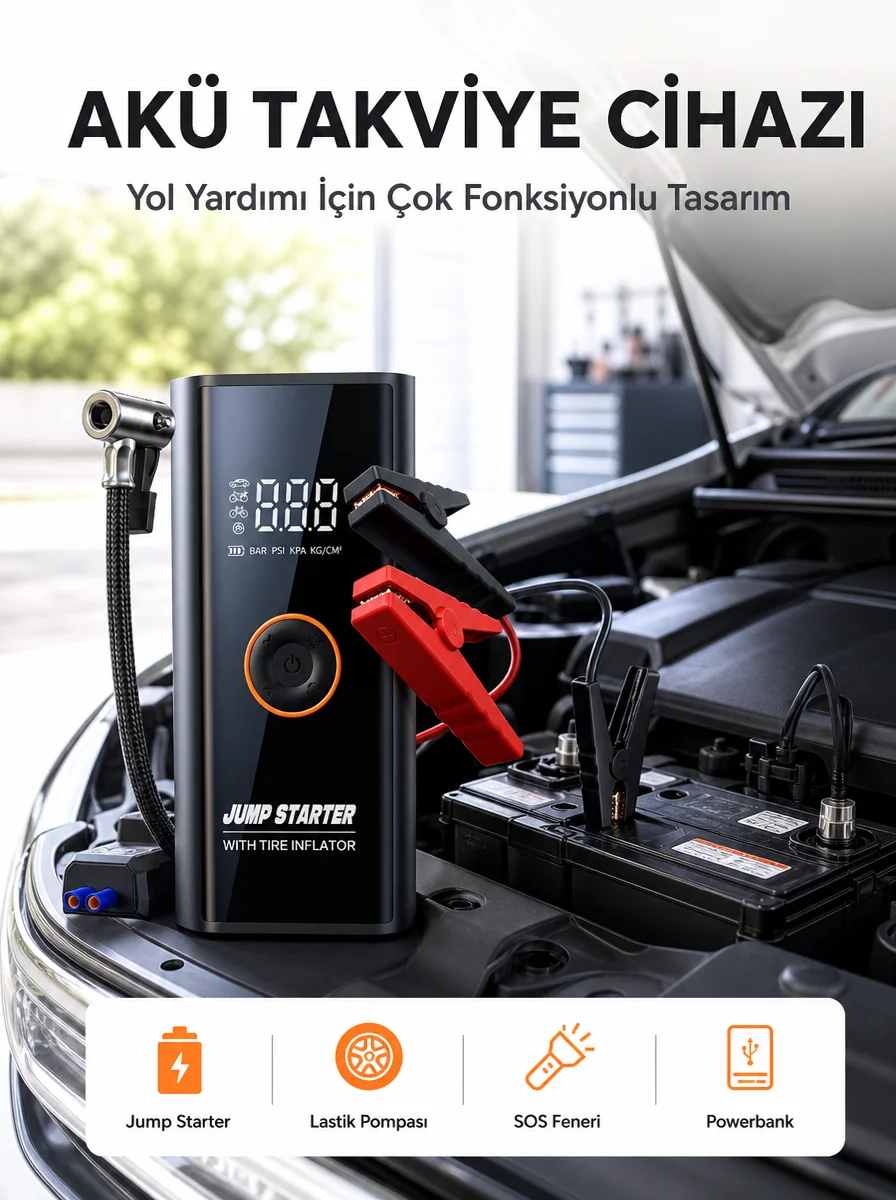 SOS Fenerli Akü Takviye Cihazı Dijital Kompresör Powerbank Yeni Nesil Fiyatı, Yorumları ve Özellikleri