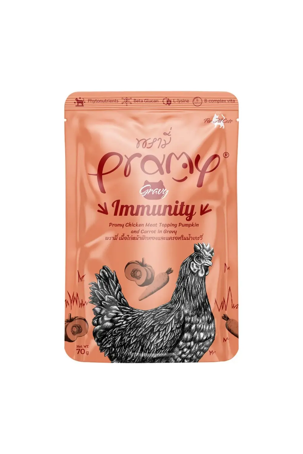 Pramy Sos İçinde Tavuklu, Bal Kabaklı Ve Havuçlu Yetişkin Kedi Yaş Mama