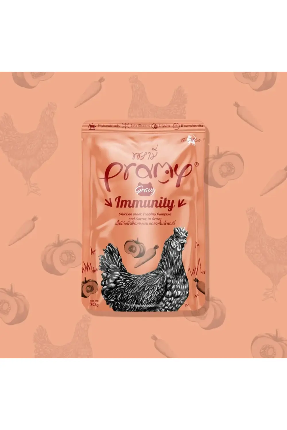 Pramy Sos İçinde Tavuklu, Bal Kabaklı Ve Havuçlu Yetişkin Kedi Yaş Mama