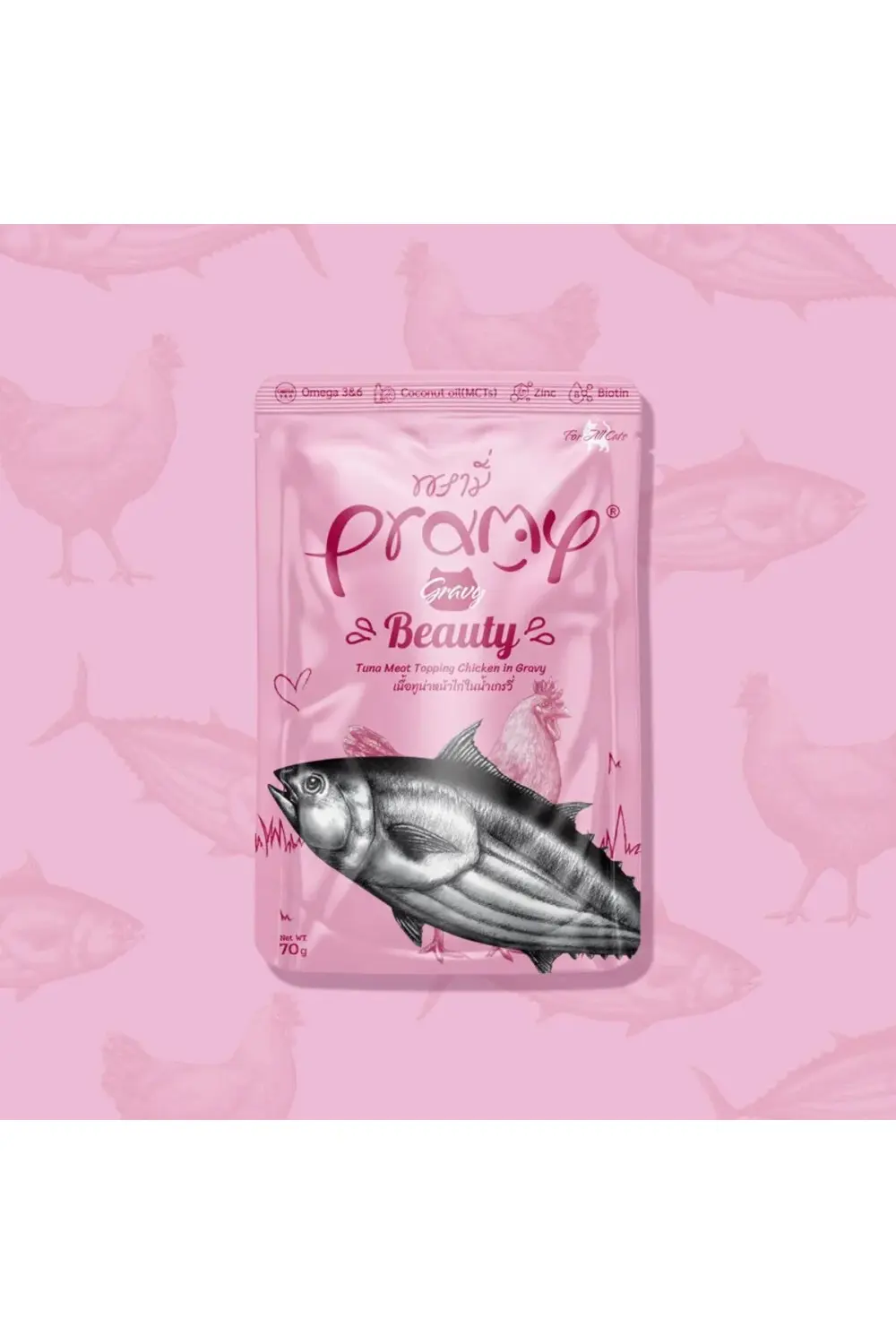 Pramy Sos İçinde Ton Balıklı Ve Tavuklu Yetişkin Kedi Yaş Maması 70Gr -