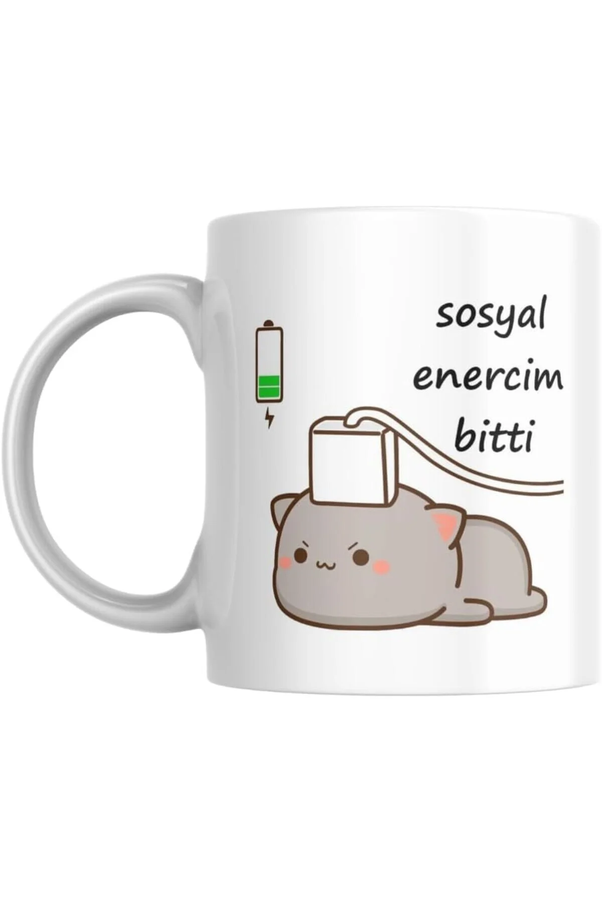 Sosyal Enercim Bitti Komik Kupa Bardak Komik Yazılı Hediyelik Çay Kahve Kupası Coffee Mug