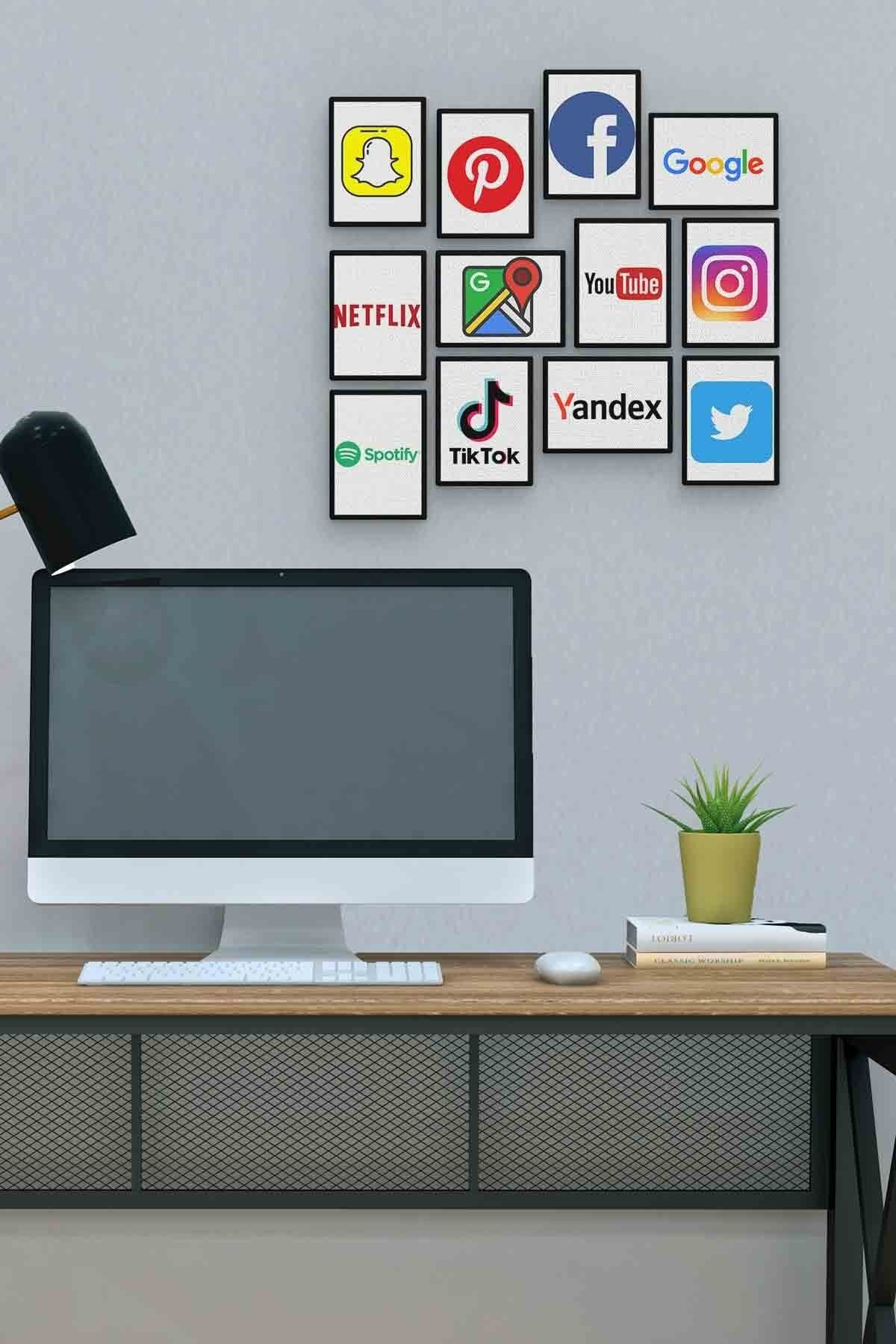 Sosyal Medya 12 Parça Mdf (ahşap) Tablo Ofis Boyu 