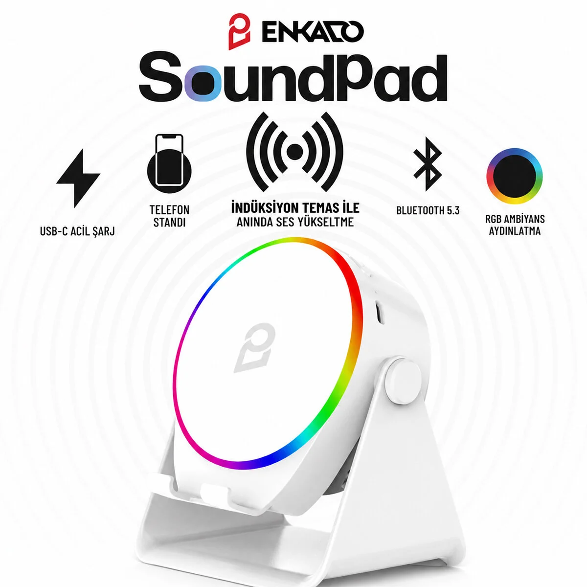 SOUNDPAD 5IN1 - 5W - 2000mAh TEMAS İLE SES YÜKSELTME - TELEFON STAND - USB-C ŞARJ BEYAZ İNDİKSİYON SES YÜKSELTİCİ BLUETOOTH HOPARLÖR SPEAKER EKD-S11 SOUNDPAD 5IN1 - 5W - 2000mAh TEMAS İLE SES YÜKSELTME - TELEFON STAND - USB-C ŞARJ BEYAZ İNDİKSİYON SES YÜKSELTİCİ BLUETOOTH HOPARLÖR SPEAKER EKD-S11