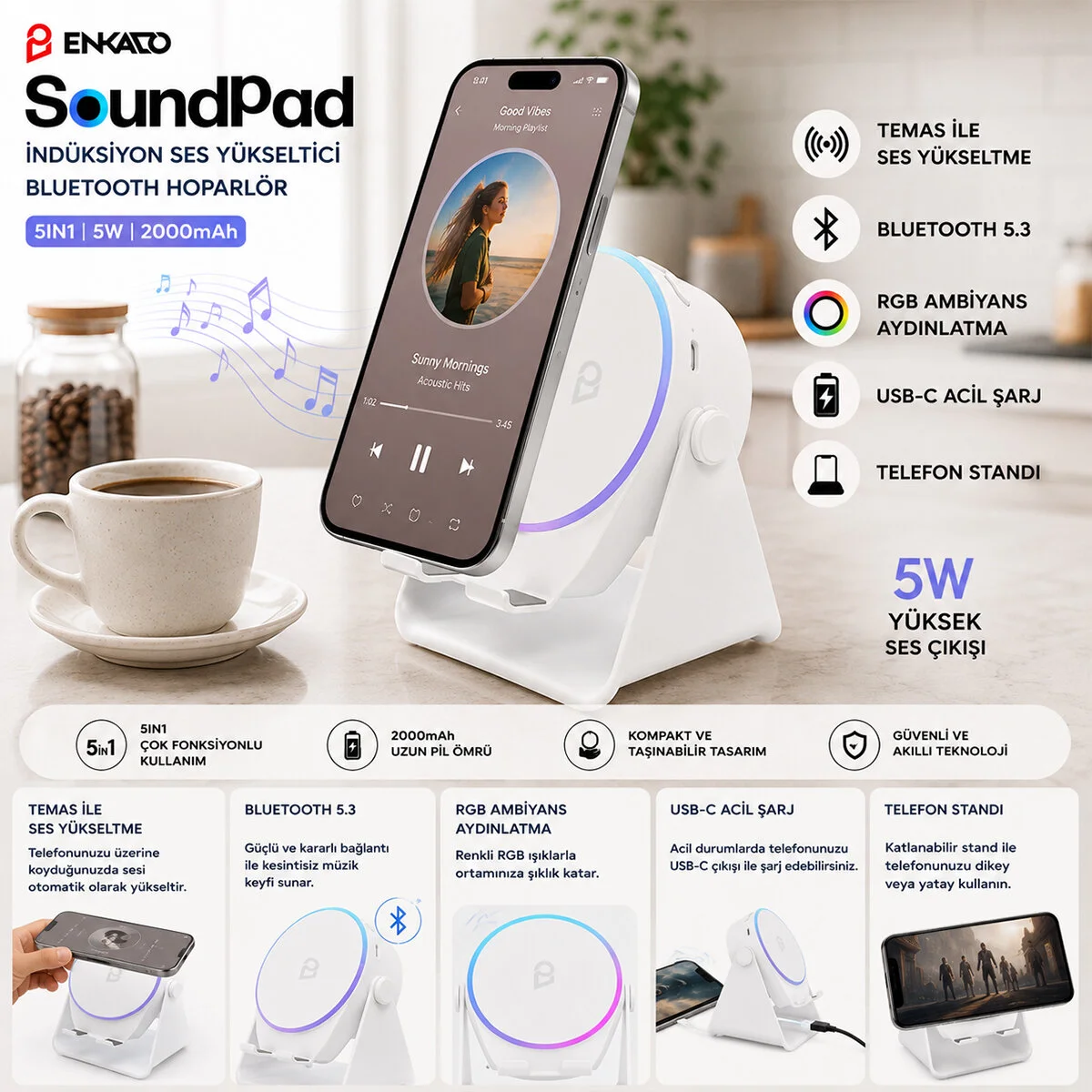 SOUNDPAD 5IN1 - 5W - 2000mAh TEMAS İLE SES YÜKSELTME - TELEFON STAND - USB-C ŞARJ BEYAZ İNDİKSİYON SES YÜKSELTİCİ BLUETOOTH HOPARLÖR SPEAKER EKD-S11 SOUNDPAD 5IN1 - 5W - 2000mAh TEMAS İLE SES YÜKSELTME - TELEFON STAND - USB-C ŞARJ BEYAZ İNDİKSİYON SES YÜKSELTİCİ BLUETOOTH HOPARLÖR SPEAKER EKD-S11