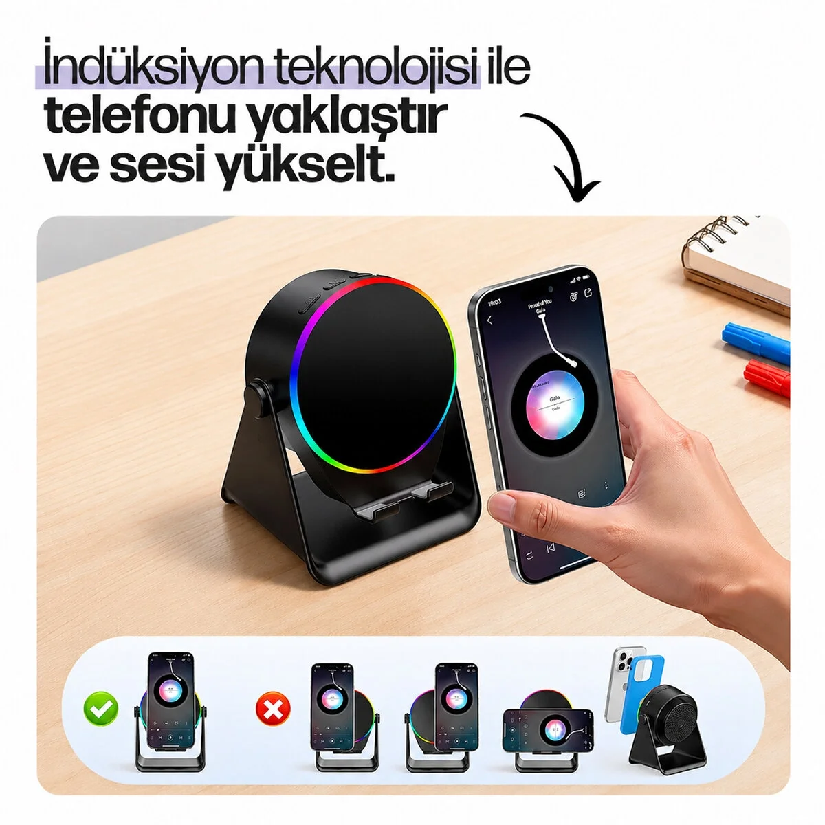 SoundPad Bluetooth Hoparlör - İndüksiyon Temas Özellikli - Telefon Standlı - Type-C Şarj - RGB Ambiyans Aydınlatma Fiyatı, Yorumları ve Özellikleri