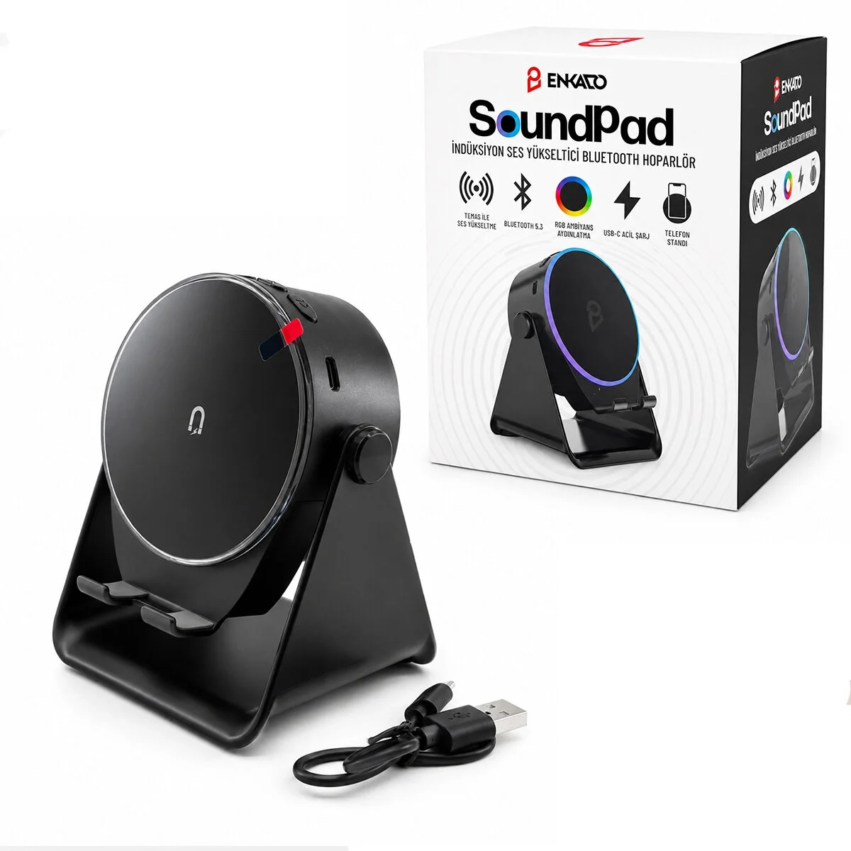 SoundPad Bluetooth Hoparlör - İndüksiyon Temas Özellikli - Telefon Standlı - Type-C Şarj - RGB Ambiyans Aydınlatma Fiyatı, Yorumları ve Özellikleri