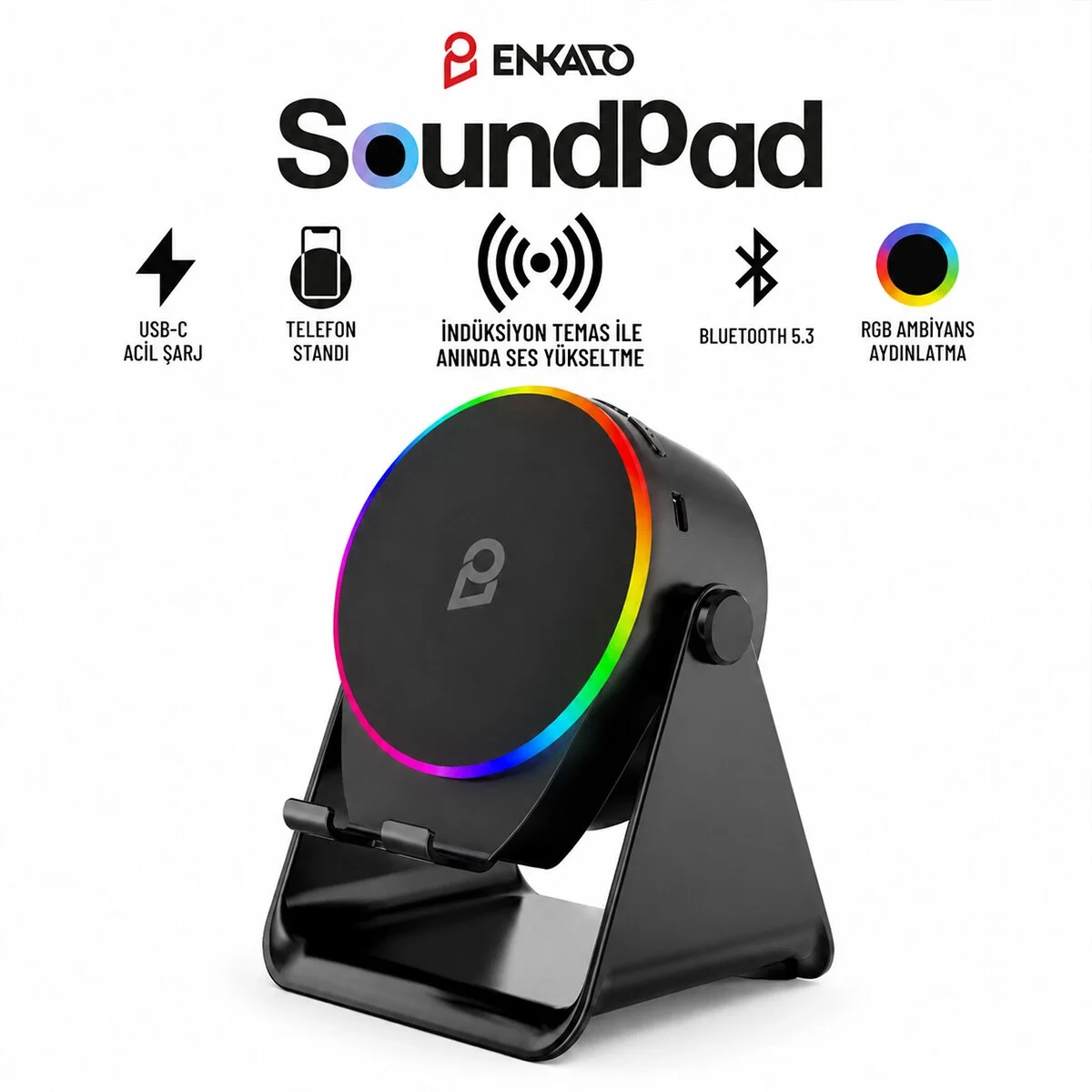 SoundPad Bluetooth Hoparlör - İndüksiyon Temas Özellikli - Telefon Standlı - Type-C Şarj - RGB Ambiyans Aydınlatma Fiyatı, Yorumları ve Özellikleri