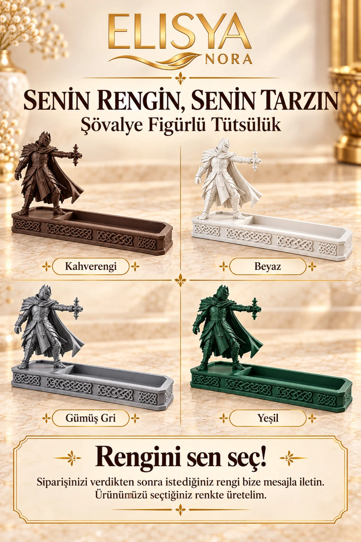 Şövalye Figürlü Dekoratif Tütsülük Desenli Uzun Tablalı Tütsü Standı Şövalye Figürlü Dekoratif Tütsülük Desenli Uzun Tablalı Tütsü Standı - Görsel 4