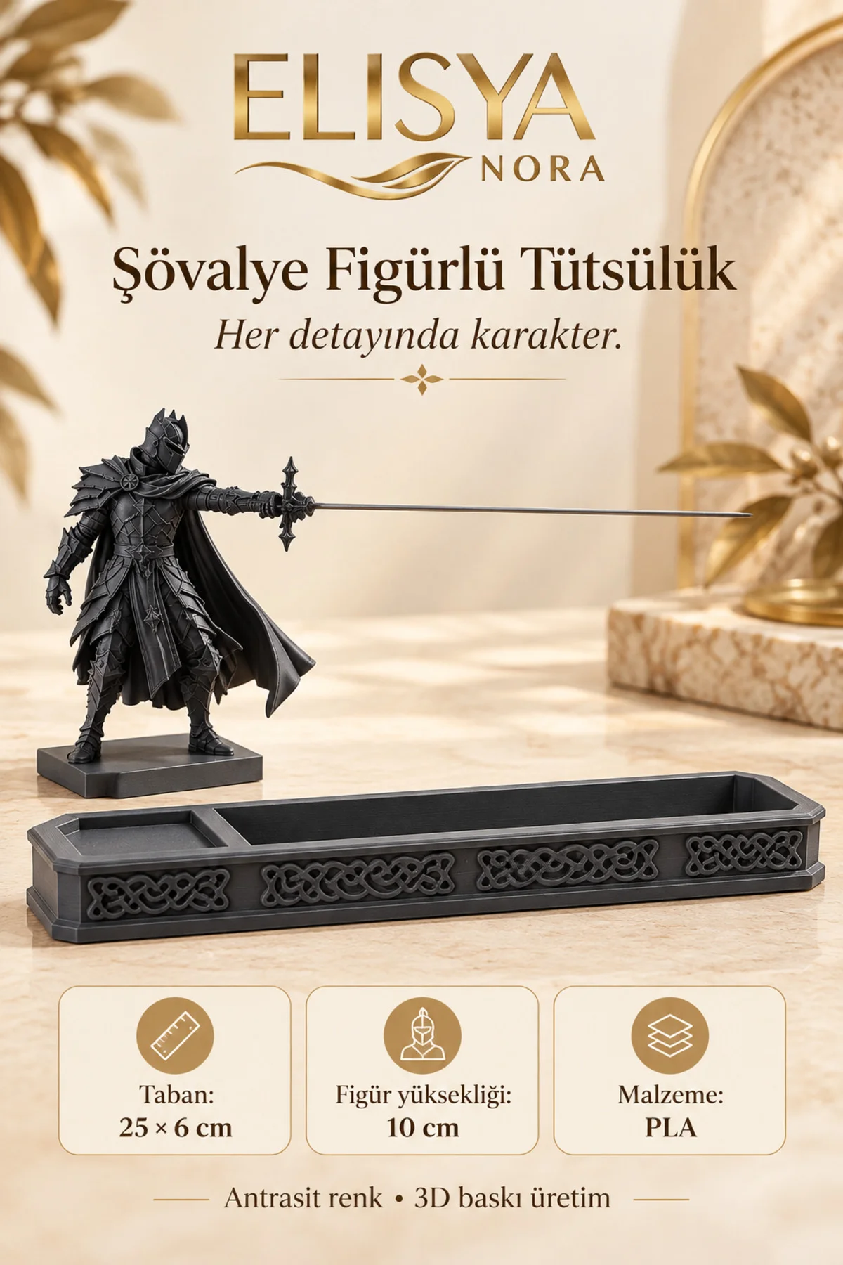 Şövalye Figürlü Dekoratif Tütsülük Desenli Uzun Tablalı Tütsü Standı Şövalye Figürlü Dekoratif Tütsülük Desenli Uzun Tablalı Tütsü Standı - Görsel 3