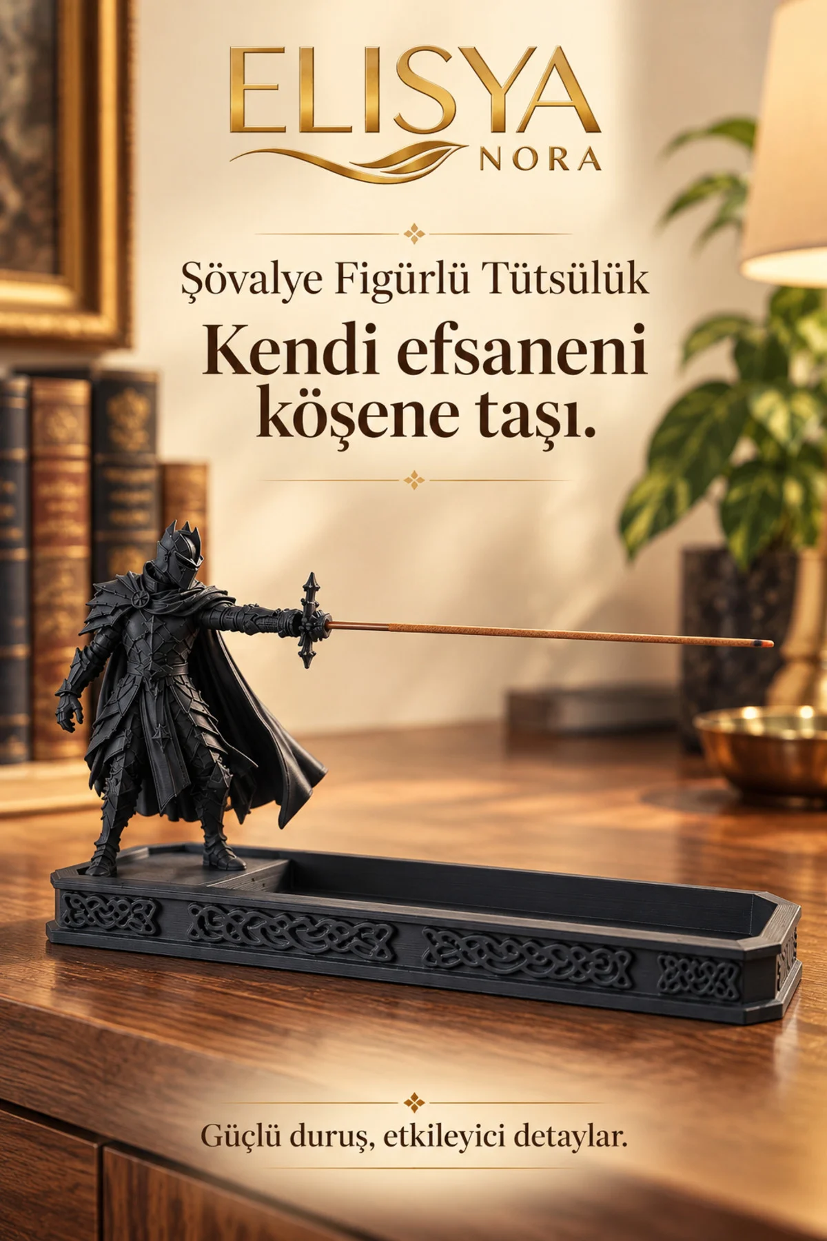 Şövalye Figürlü Dekoratif Tütsülük Desenli Uzun Tablalı Tütsü Standı Şövalye Figürlü Dekoratif Tütsülük Desenli Uzun Tablalı Tütsü Standı - Görsel 2