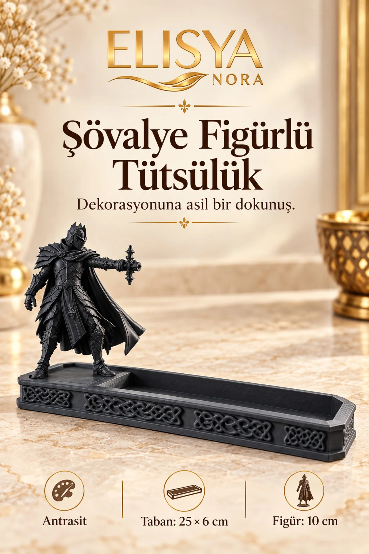 Şövalye Figürlü Dekoratif Tütsülük Desenli Uzun Tablalı Tütsü Standı Şövalye Figürlü Dekoratif Tütsülük Desenli Uzun Tablalı Tütsü Standı